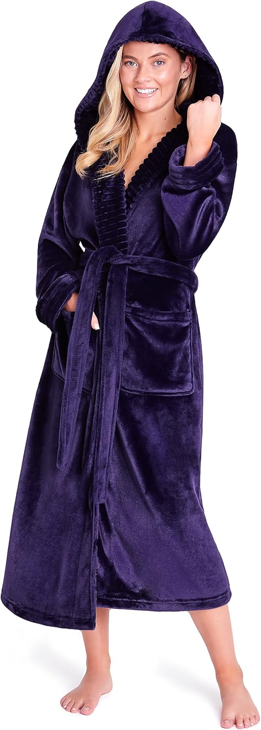 CityComfort Ladies Dressing Gown Fluffy Super Soft Hooded Bathrobe for Women Plu...
