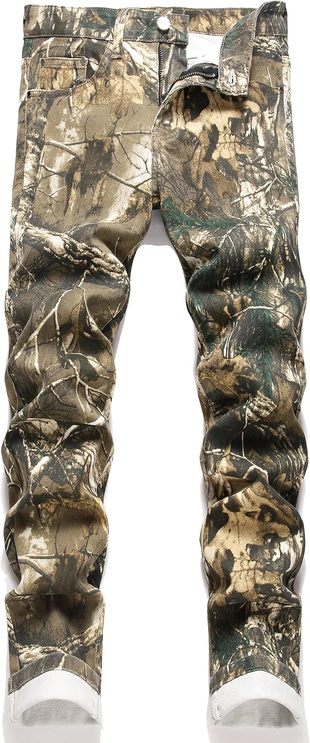 RXXKKK Men's Regular Slim Fit Jeans 36 728 Camouflage)