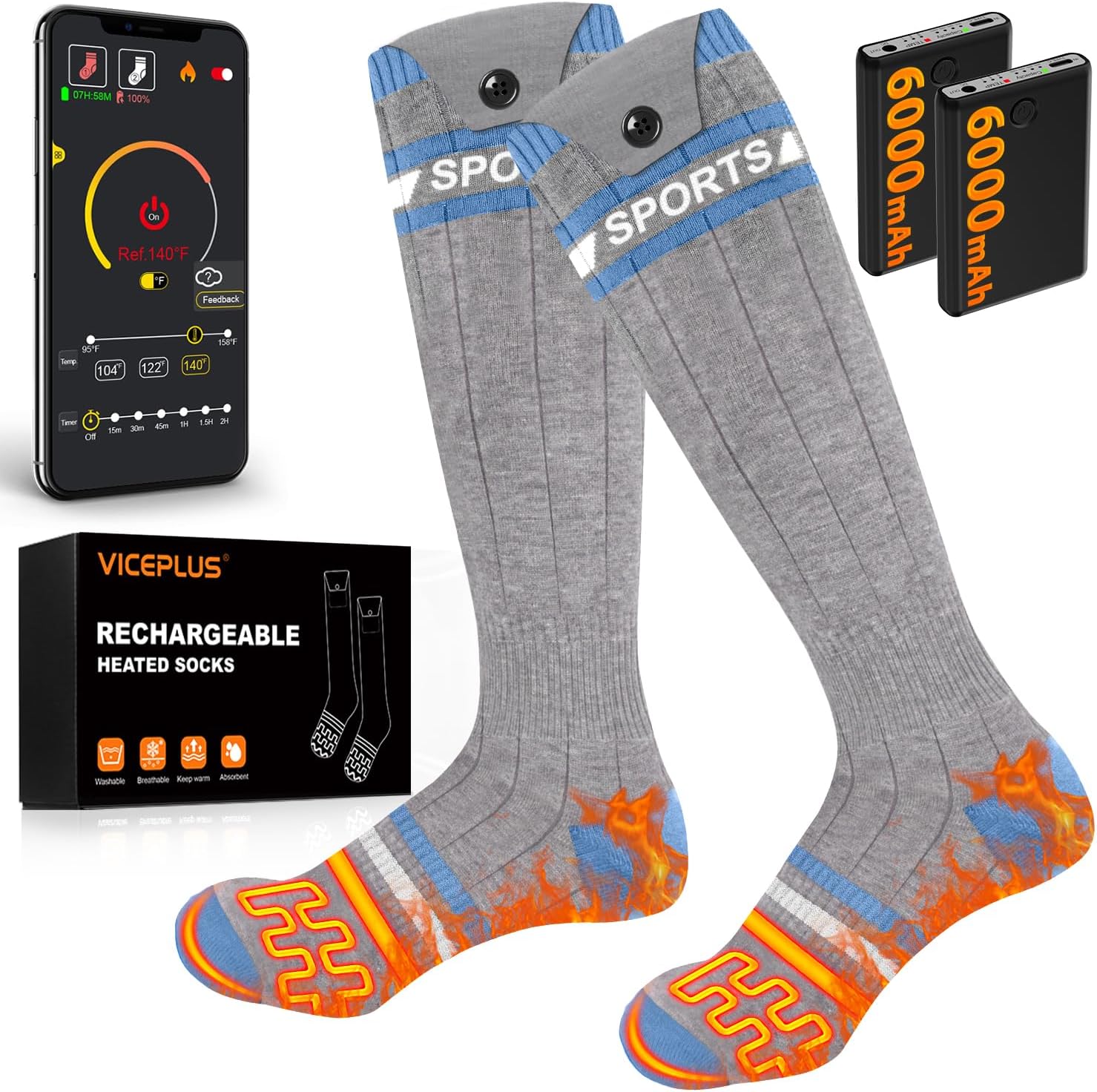 Heated Socks,Electric Heating Warm Socks for Men Women,6000mAh Rechargeable Batt...