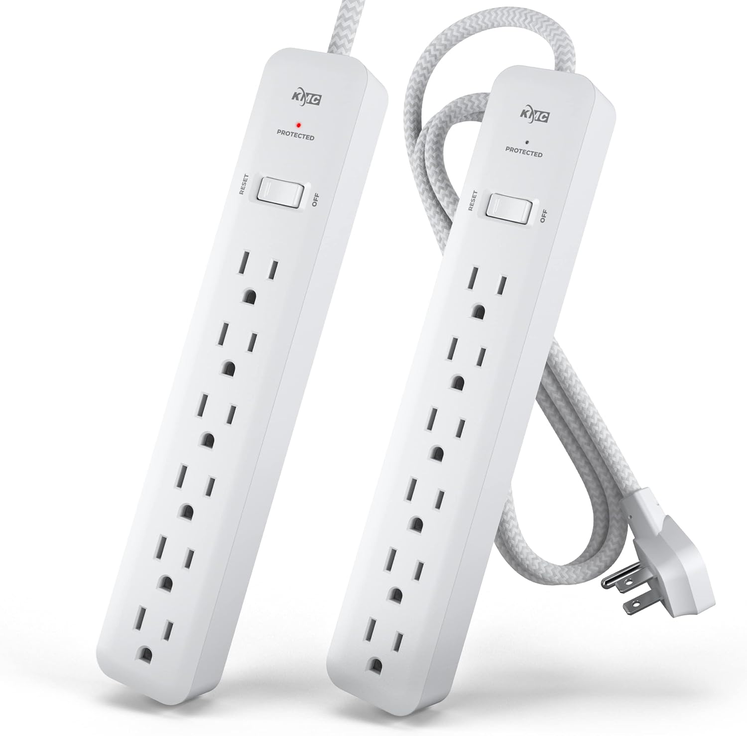 KMC 6-Outlet Surge Protector Power Strip 4 ft cord 2-Pack, 1080J Power Surge Pro...