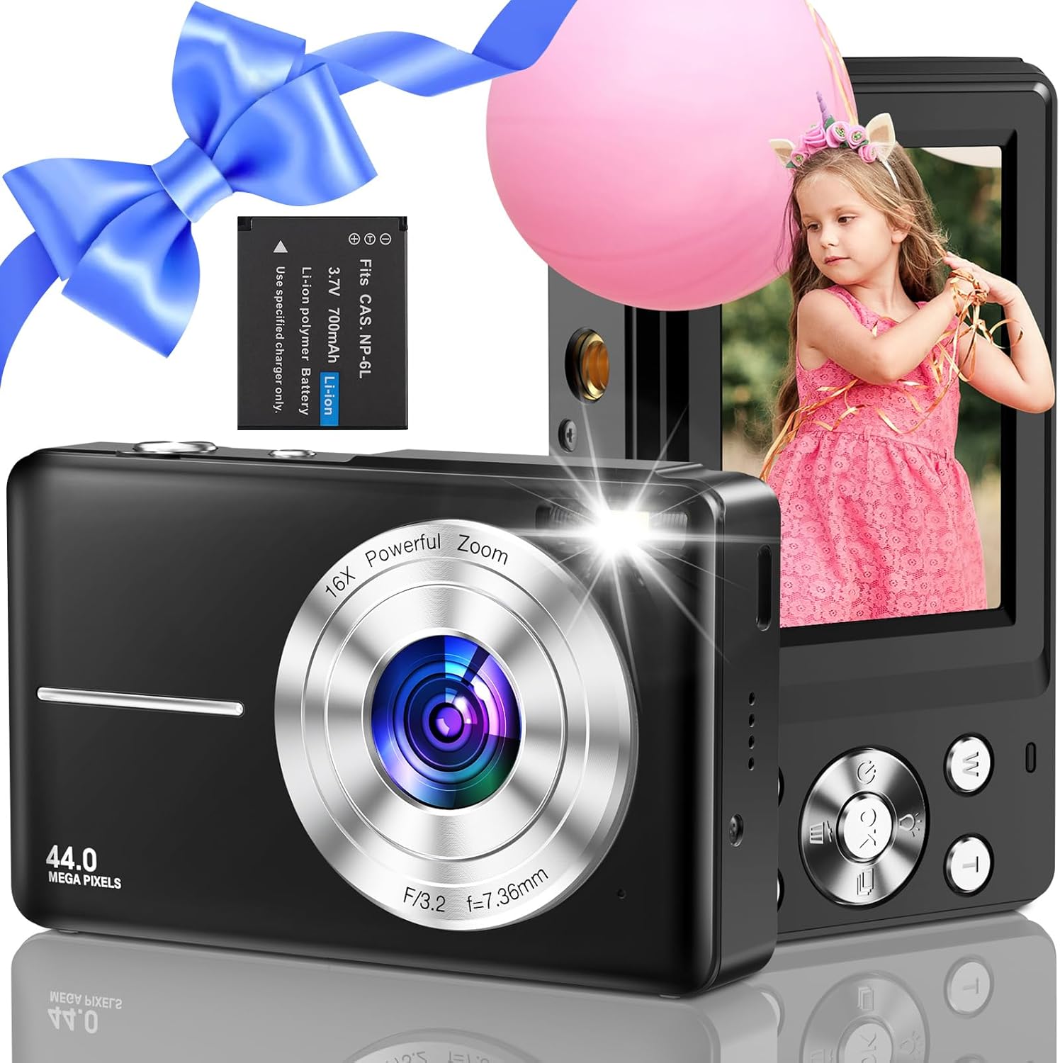 Digital Camera, Vlogging Camera Rechargeable Digital Cameras FHD 1080P 44MP Comp...