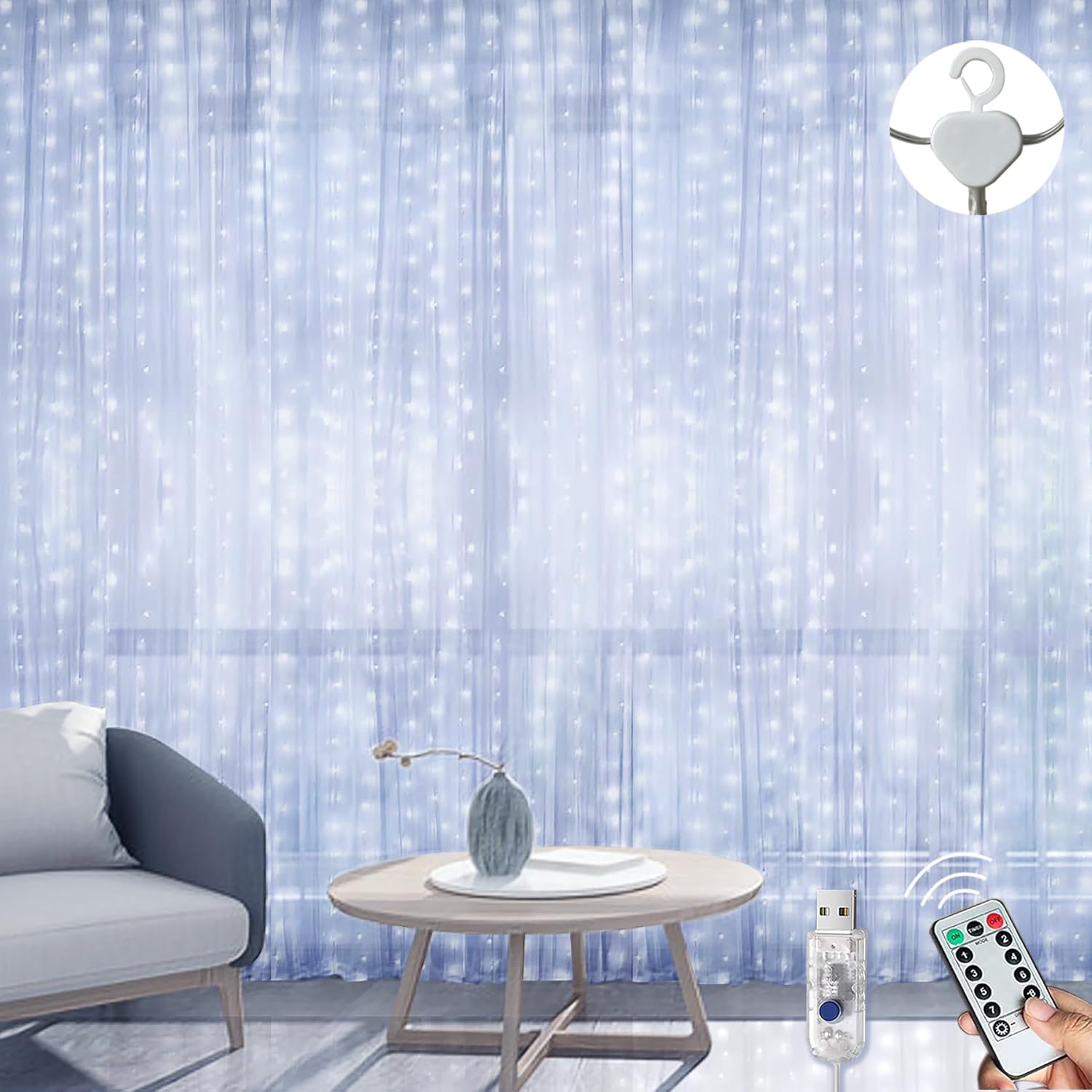 LITYBY Curtain Fairy Lights, 3m×3m 300LED Fairy Lights for Bedroom, 8 Modes Curt...