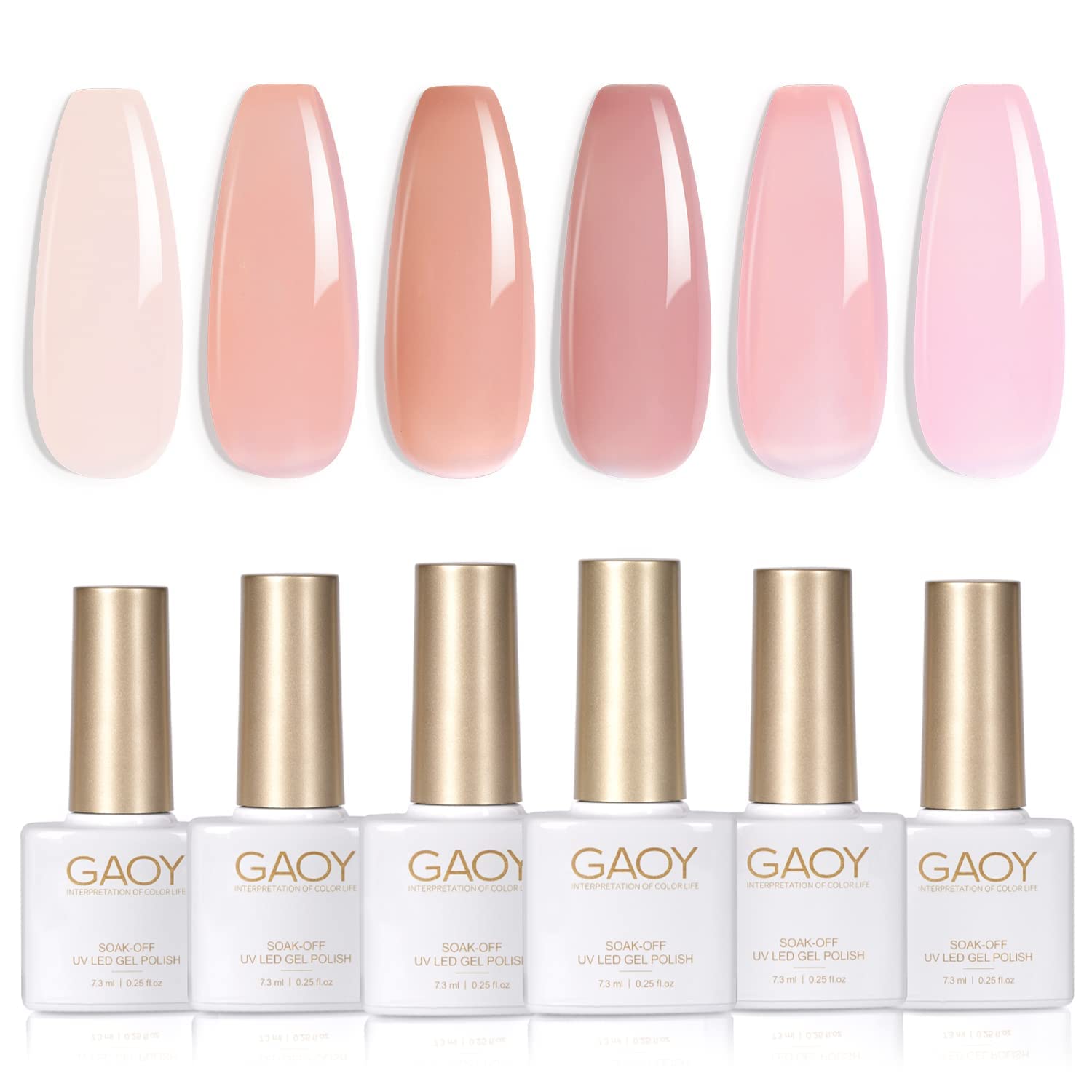 GAOY Jelly Nude Pink Gel Nail Polish Set, 6 Transparent Sheer Colors Soak Off UV...