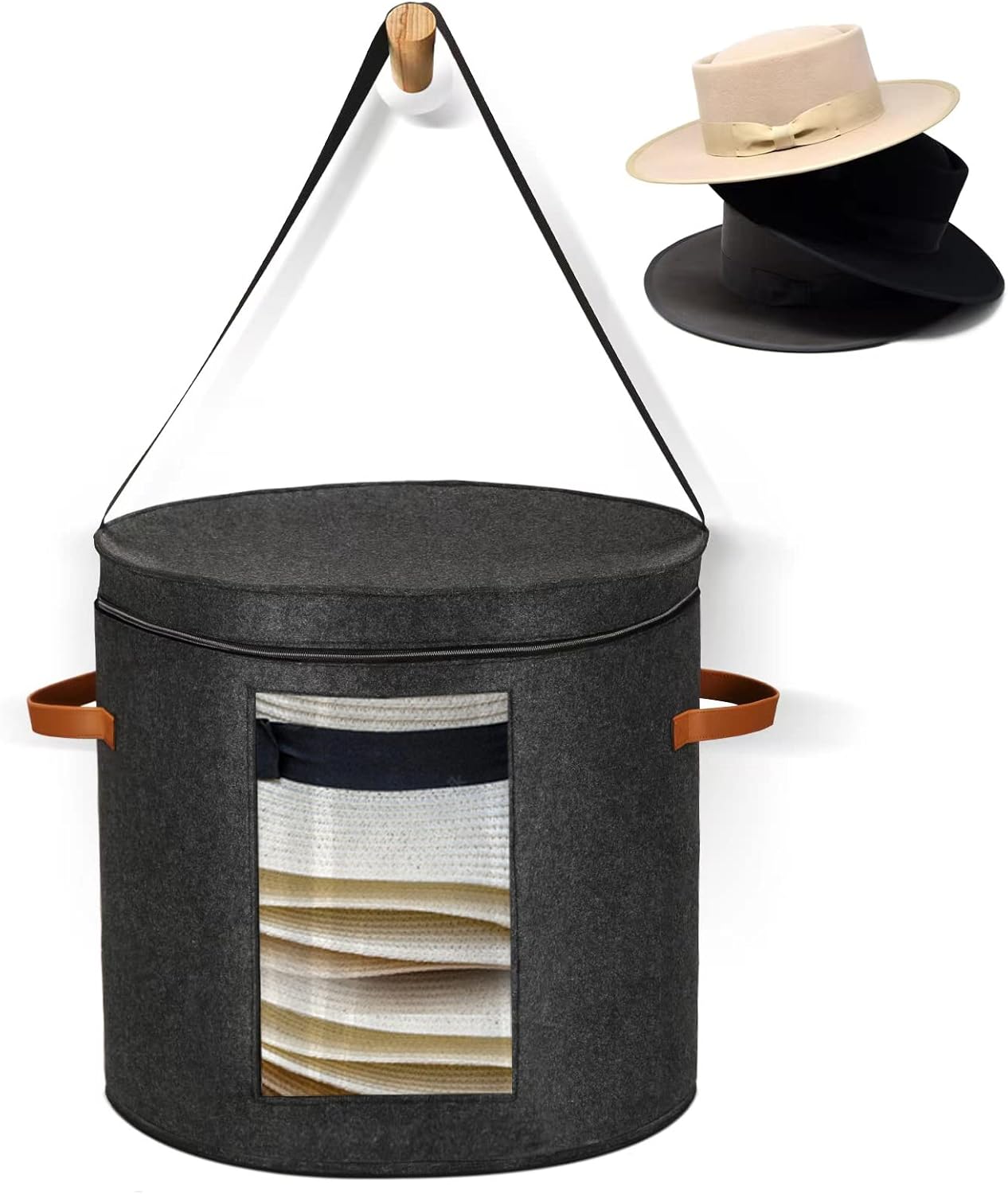 Huge Hat Boxes For Women Storage Foldable Hat Storage Boxes with Shoulder Strap...
