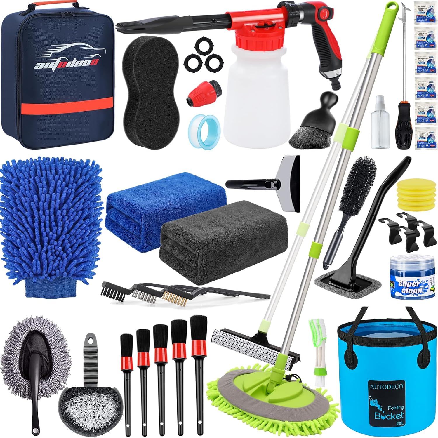 AUTODECO 42Pcs Car Wash Detailing Kit Cleaning Kits with Foam Gun Sprayer Wash B...