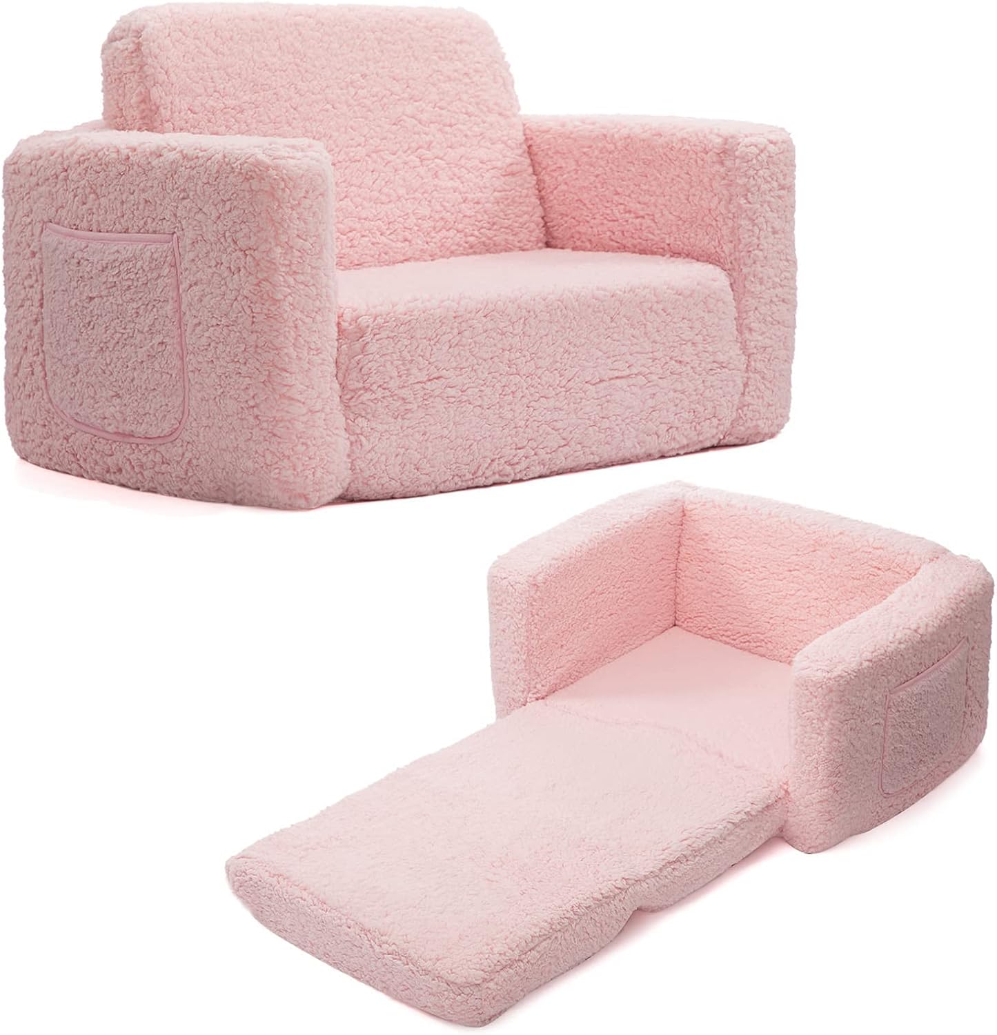 BEJOY Kids Sofa Bed 2-in-1 Flip Out Cuddly Sherpa Toddler Couch Convertible Sofa...