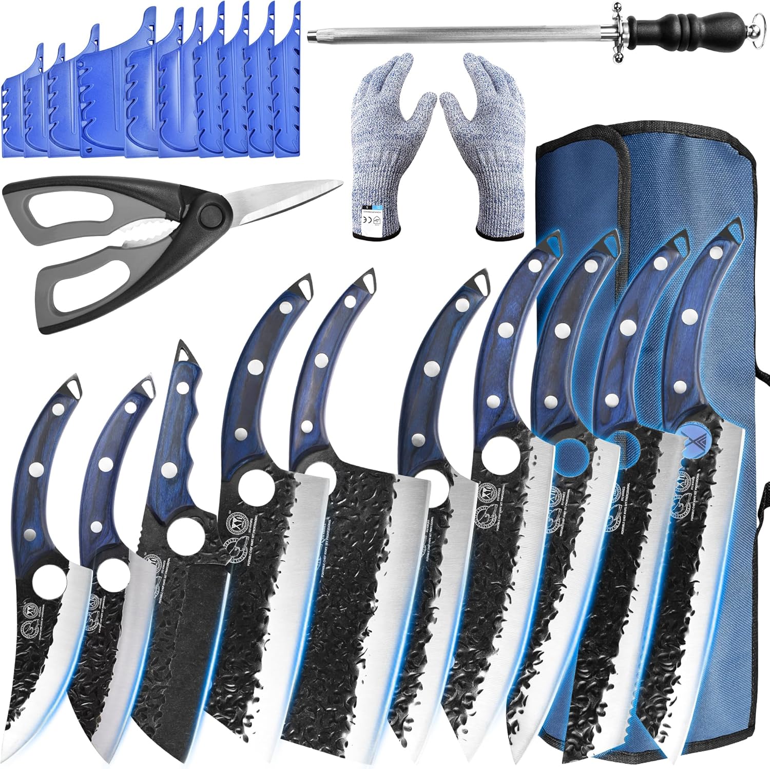 XYJ Professional Kitchen Knife Set with High-Carbon Steel Forged Blades, Chef's...