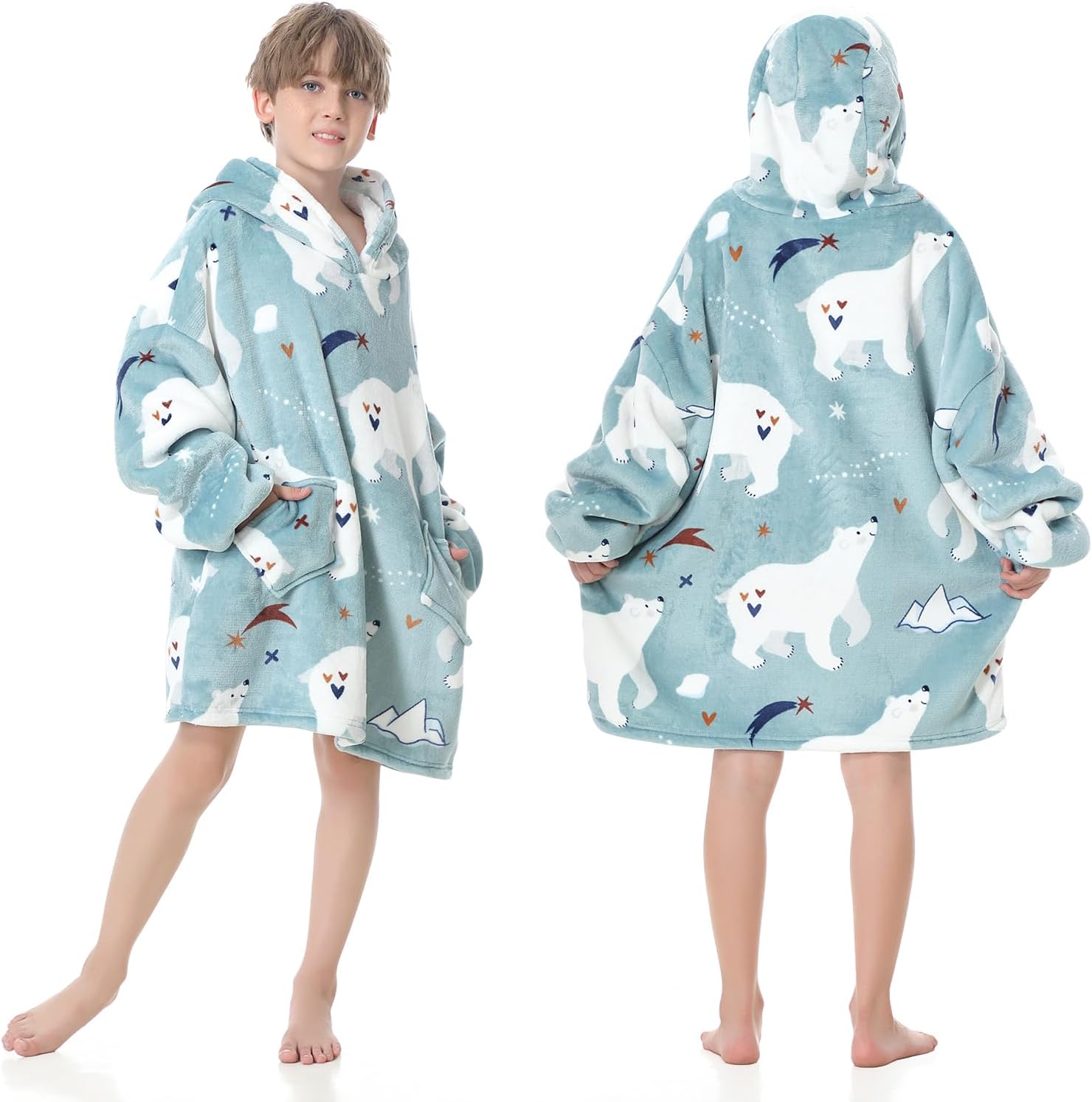 MOKANI Oversized Blanket Hoodie Kids, Wearable Extra Long Blanket for Girls Boys...