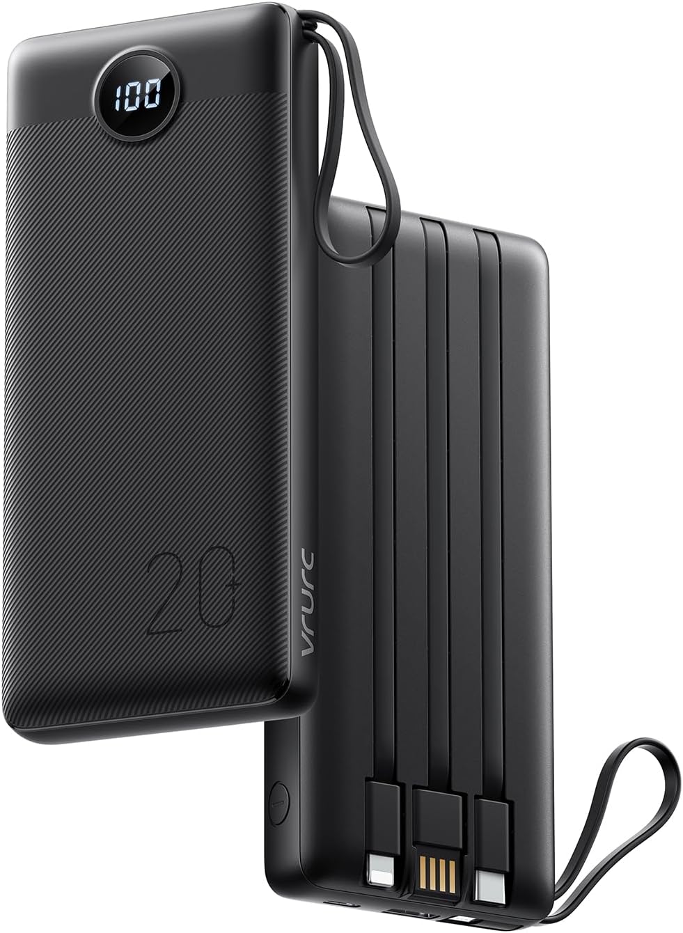 VRURC Portable Charger 20000mAh, Built-in Cable Fast Charging Power Bank, PD QC...