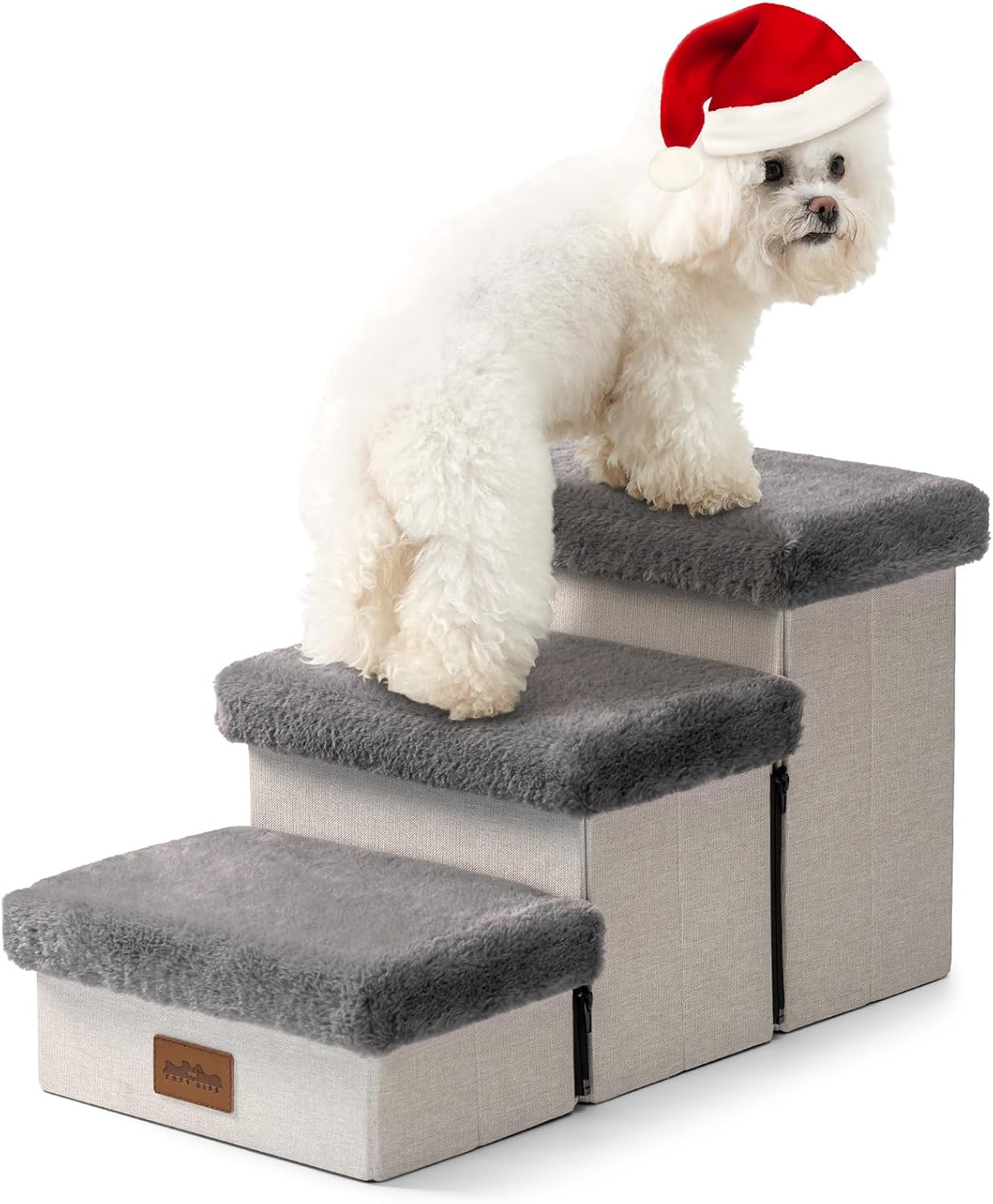 Dog Stair for Small Dogs with Storage, 13.6" H Foldable Pet Step with Soft Leakp...