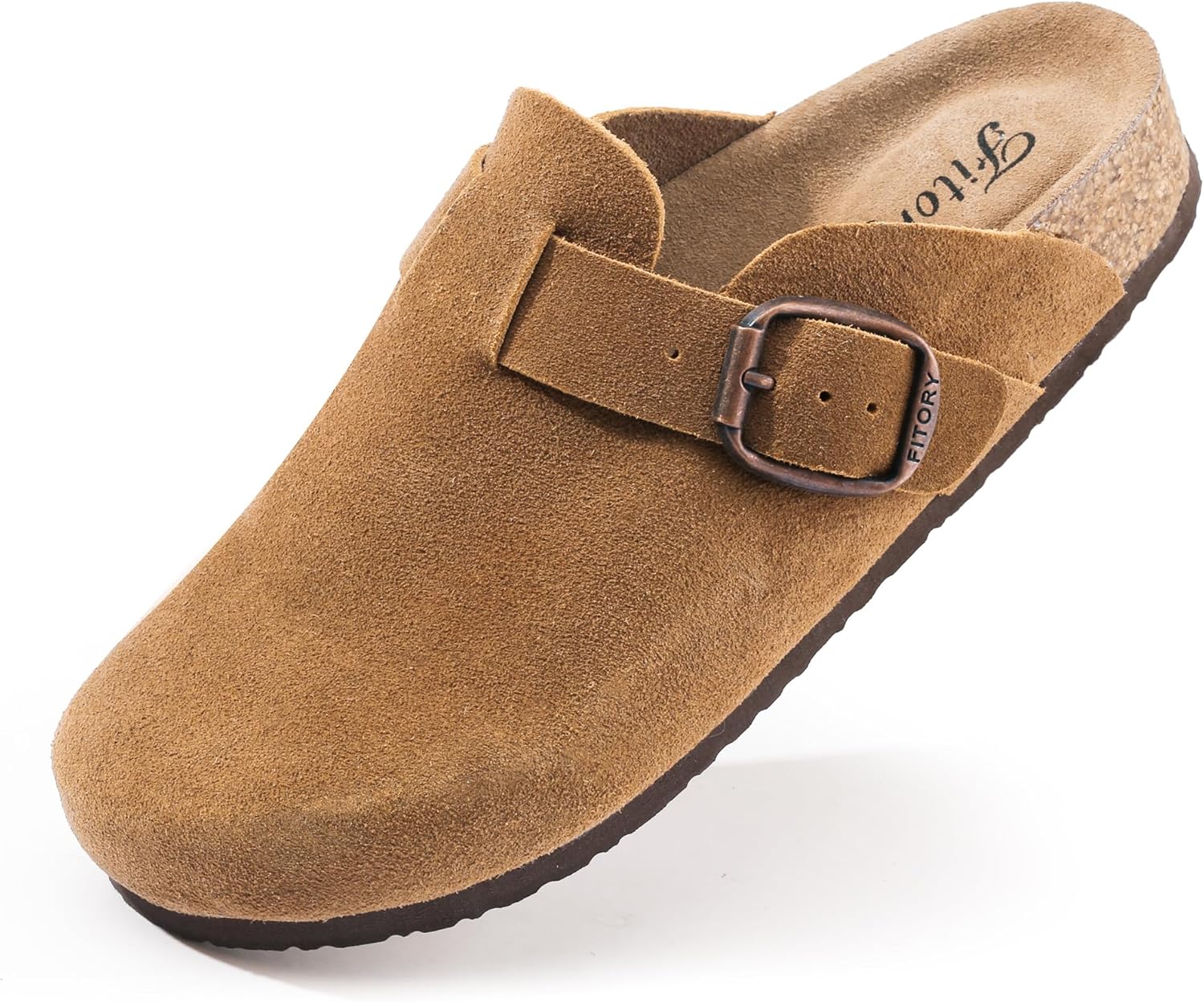 FITORY Womens Clogs Slip-on Potato Shoes Leather Mules with Suede Cork Footbed S...