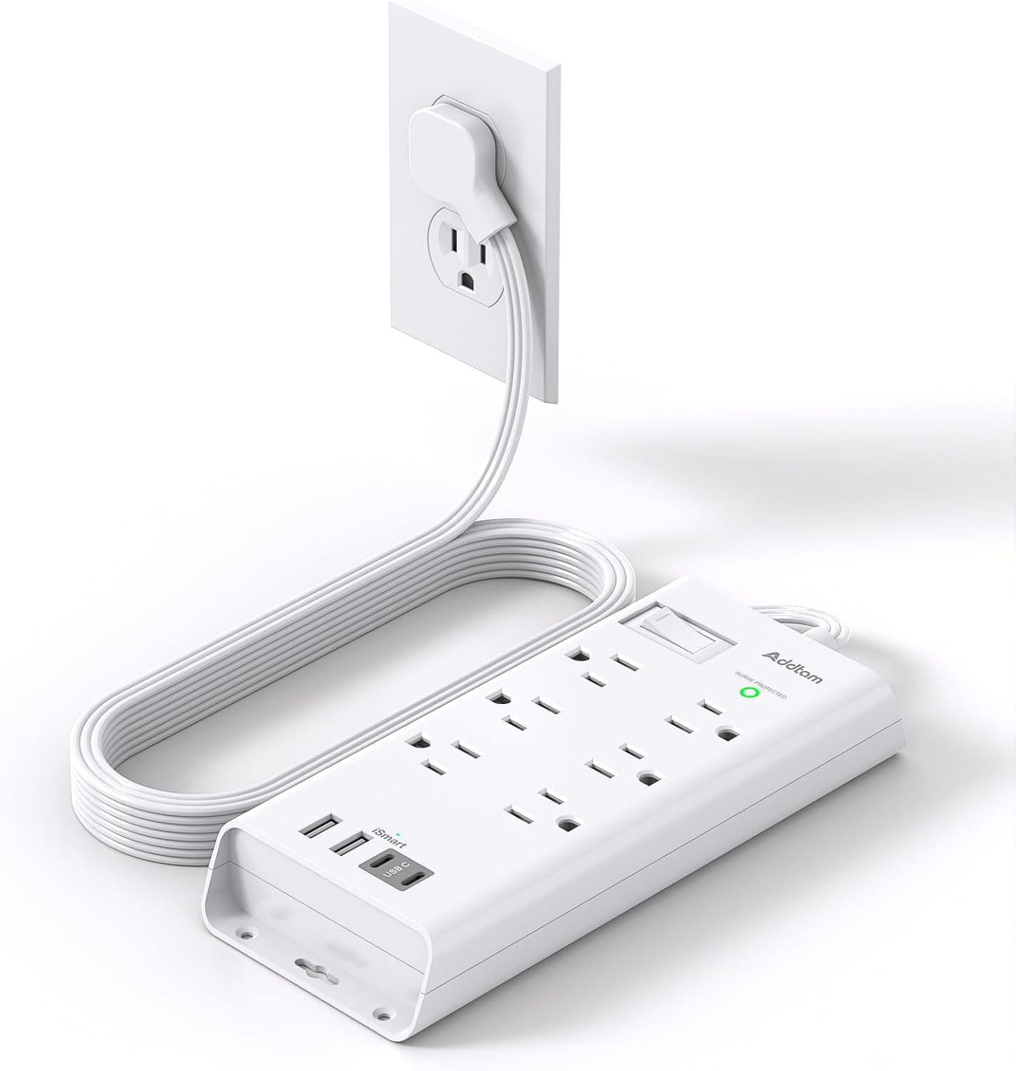 Surge Protector Power Strip - Addtam Flat Plug Extension Cord with 6 Outlet 4 US...