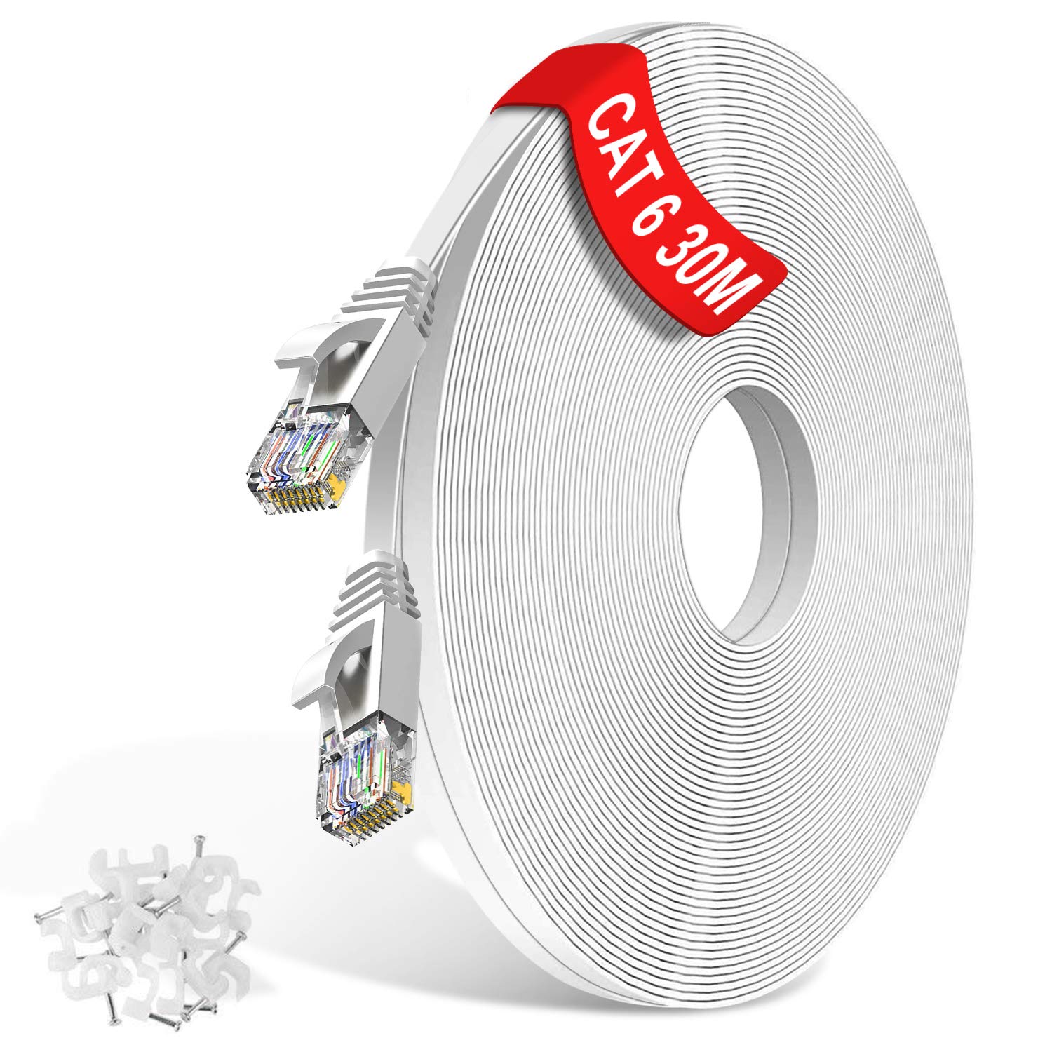 Cat6 Ethernet Cable 30m/20m/15m/10m/5m/3m/2m/1m Flat Lan Cable RJ45 High Speed 1...