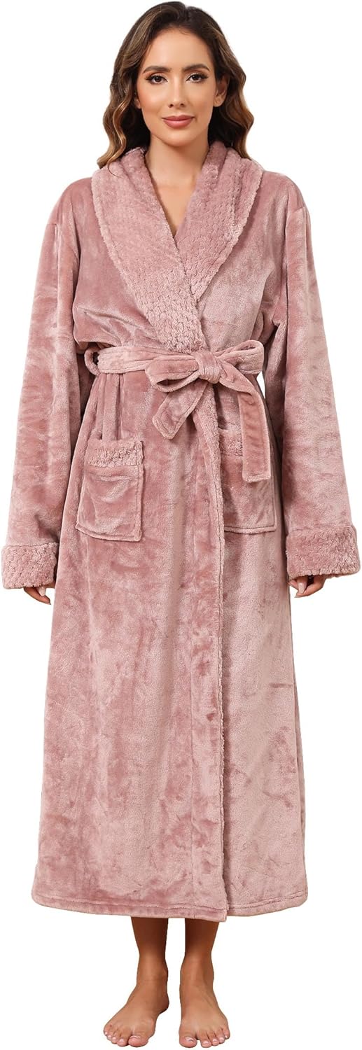 Hellomamma Long Bath Robe for Womens Plush Soft Fleece Bathrobes Nightgown Ladie...