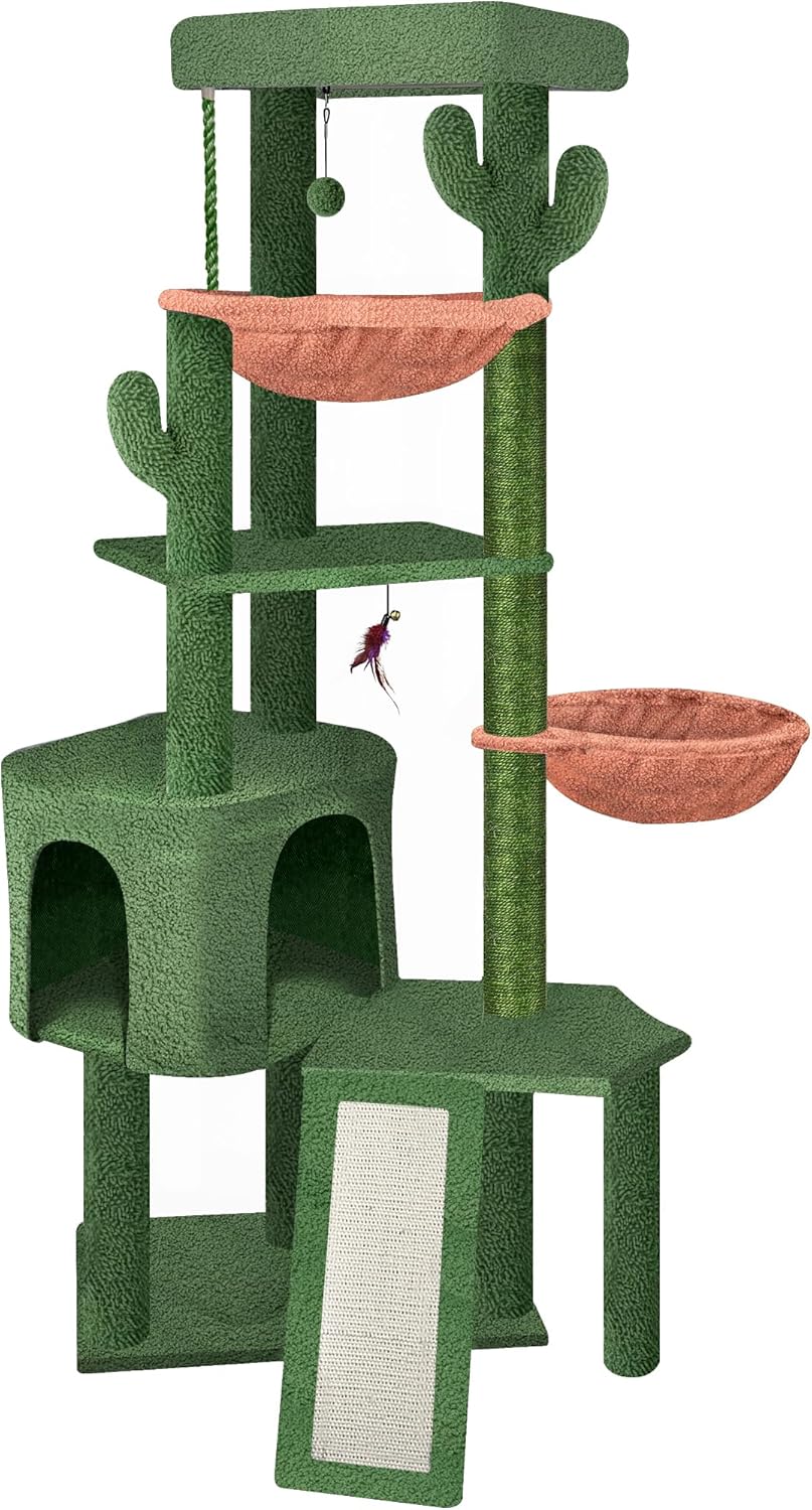 Wang Xin Four Layer Big Cat Tree with Huge Cat Condo and Two Hammocks Scratch Pa...