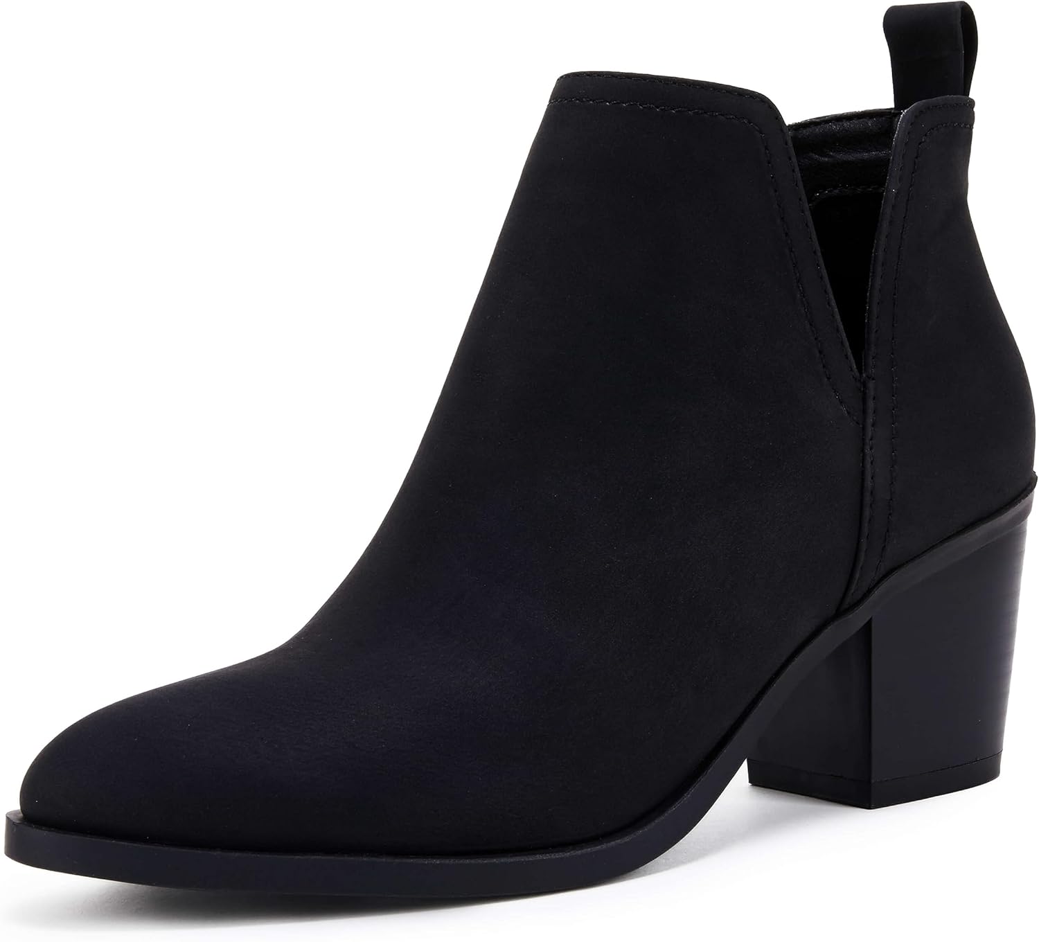 Coutgo Womens Cut Out Ankle Boots Chunky Stacked Heel Almond Toe Slip on Western...