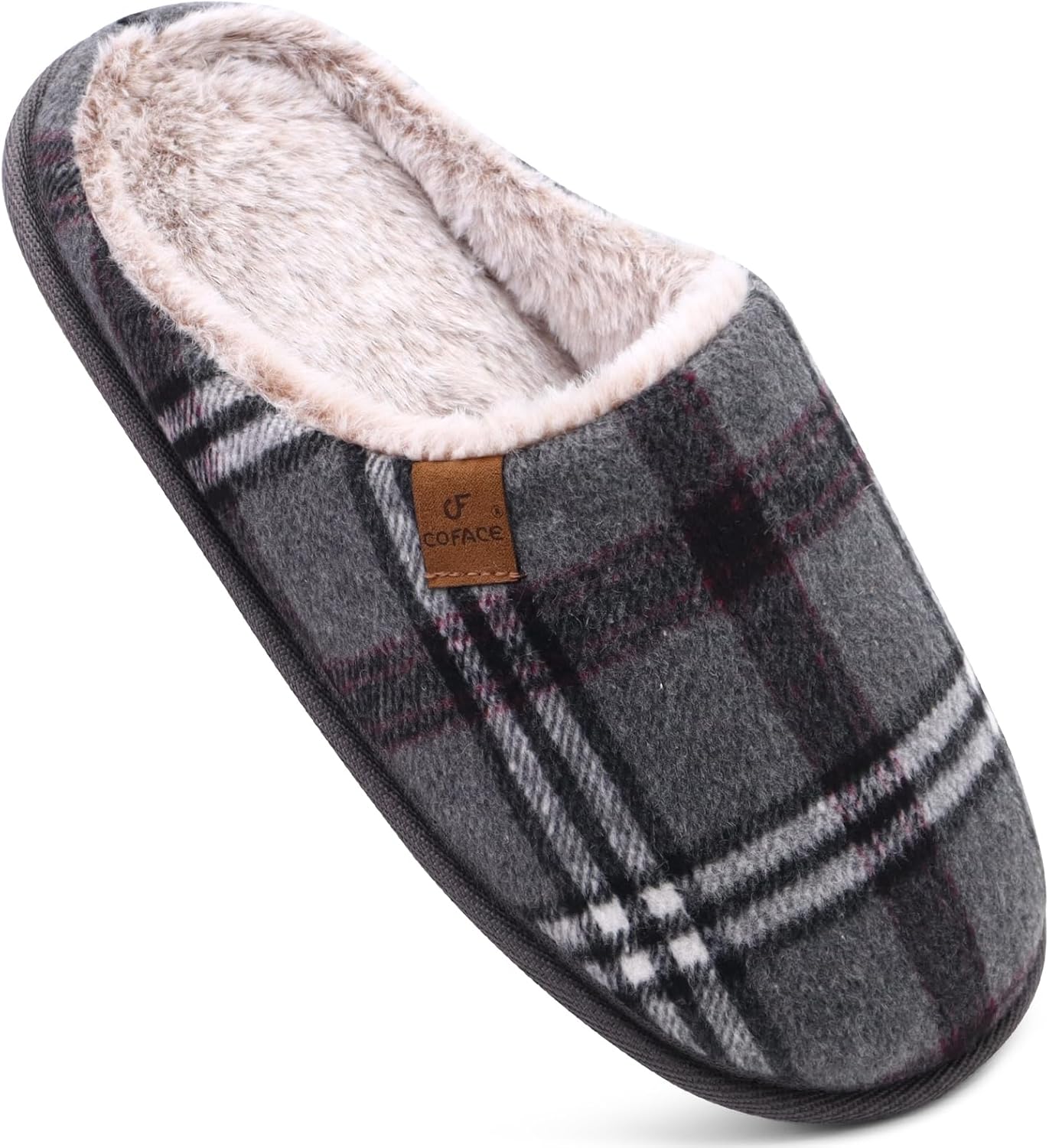COFACE Mens Memory Foam Slippers Slip On Warm Fluffy House Indoor/Outdoor Shoes...