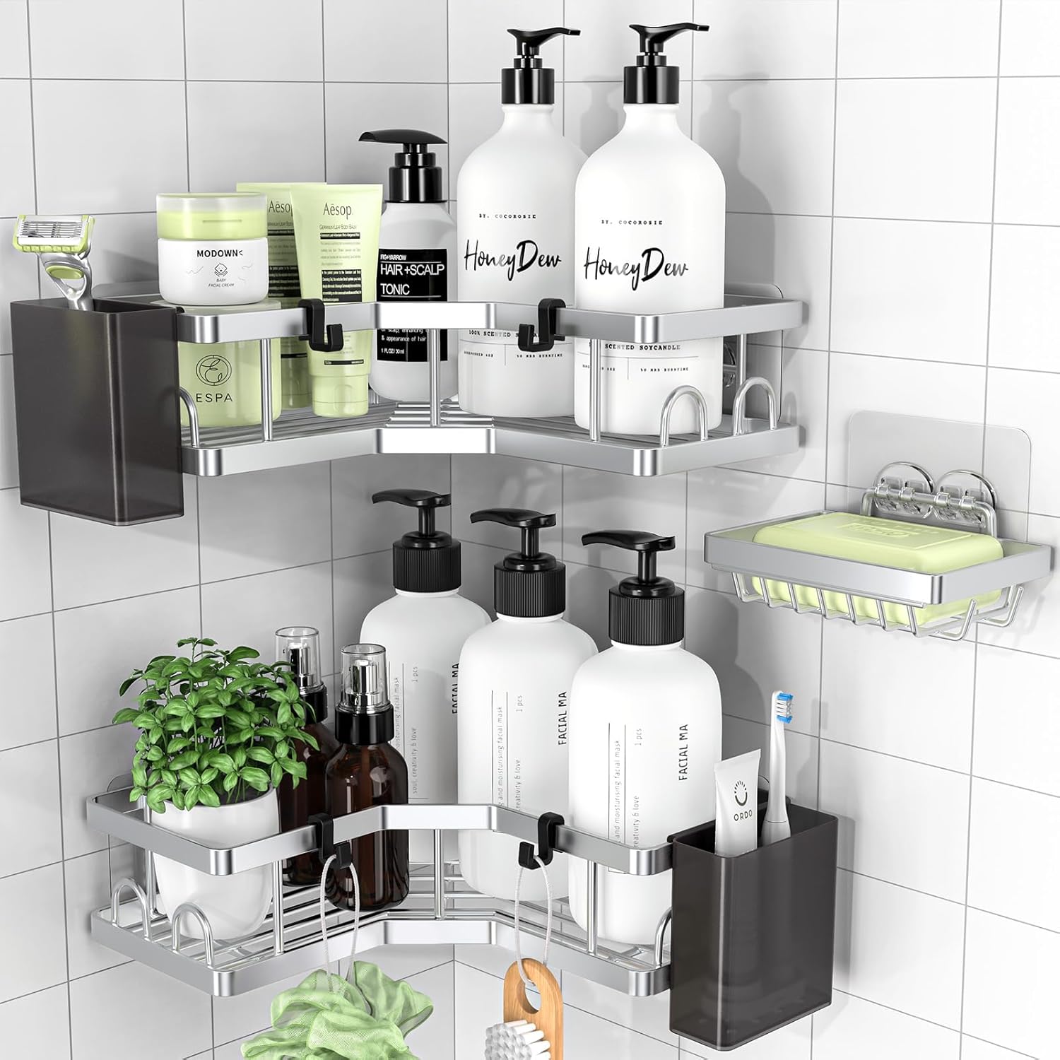 PKBD Corner Shower Caddy 3 Pack,Bathroom Storage No Drilling,Shower Storage with...
