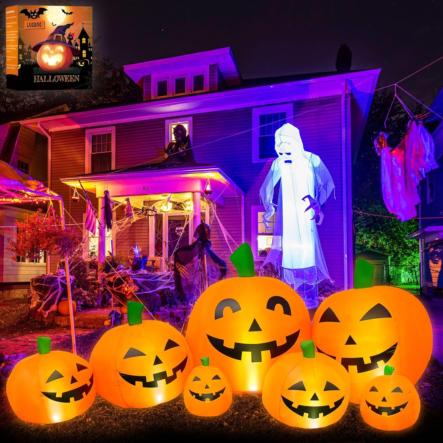 Outdoor Halloween Decorations 7.5 Ft Halloween Inflatables Pumpkins with Built-i...