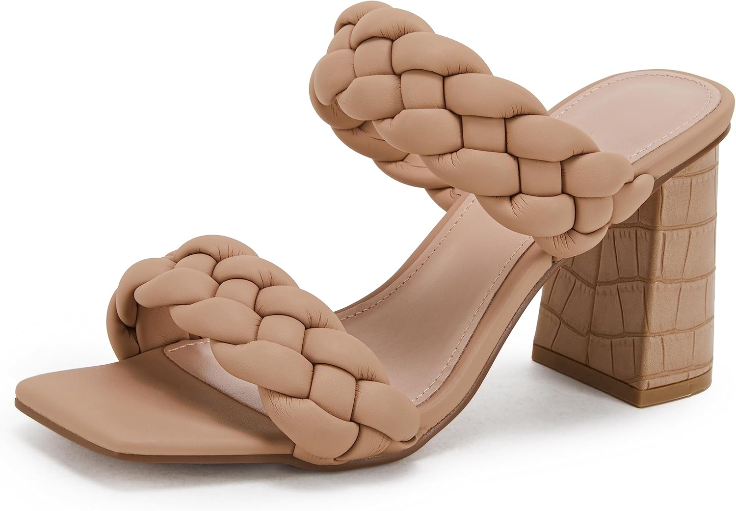 Syktkmx Women's Braided Heeled Sandals Backless Square Open Toe Block Slide Sand...
