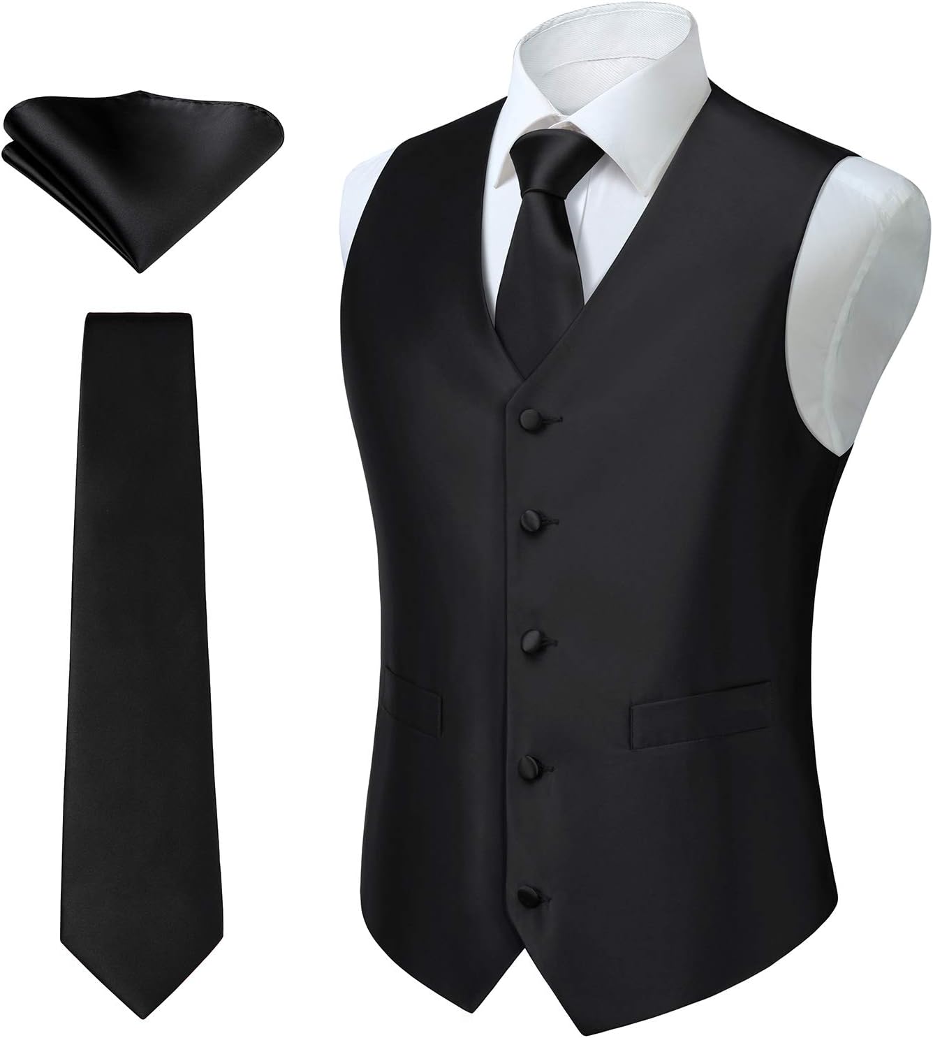HISDERN 3PC Men's Paisley Floral Jacquard Suit Vest & Necktie and Pocket Square...