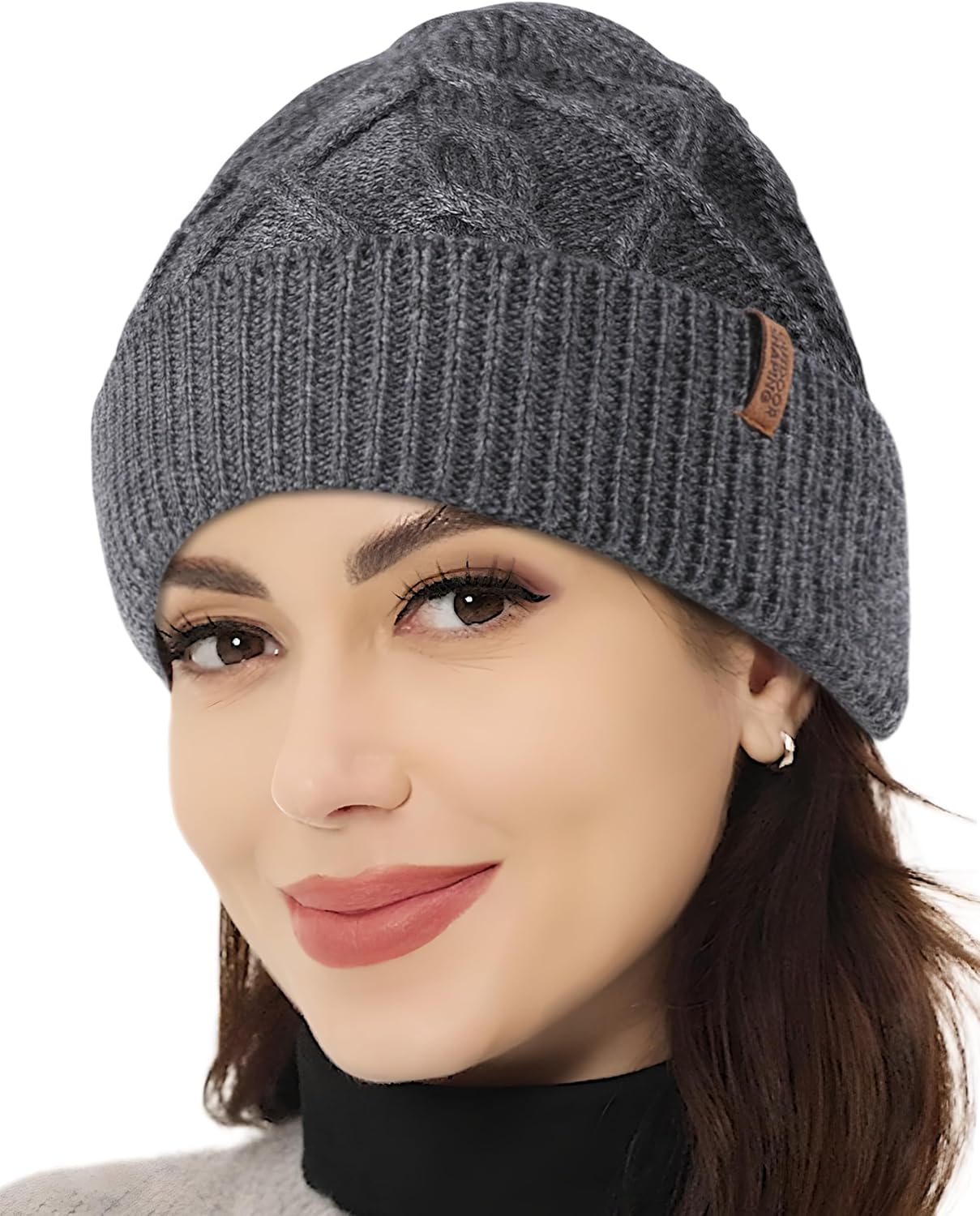 OUTDOOR SHAPING Merino Wool Beanie, Unisex Cable Knit Hat, Daily Rib Cuff Beanie...