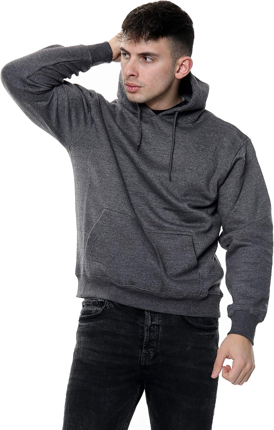 True Face Mens Hoodie Pullover Fleece Classic Hooded Top Plain Ribbed Cuff Long...