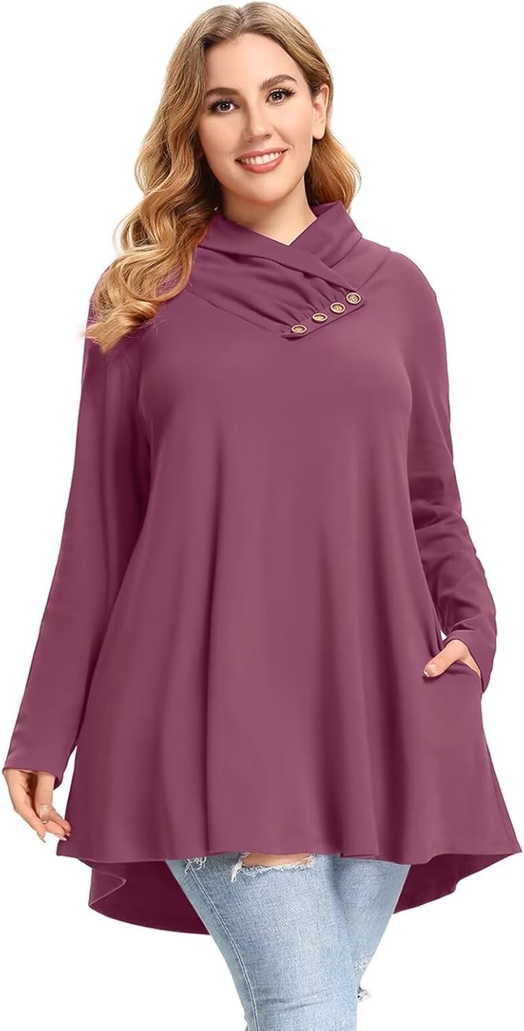 LARACE Cowl Neck Sweatshirts For Women Plus Size Tops With Pockets Long Sleeve T...