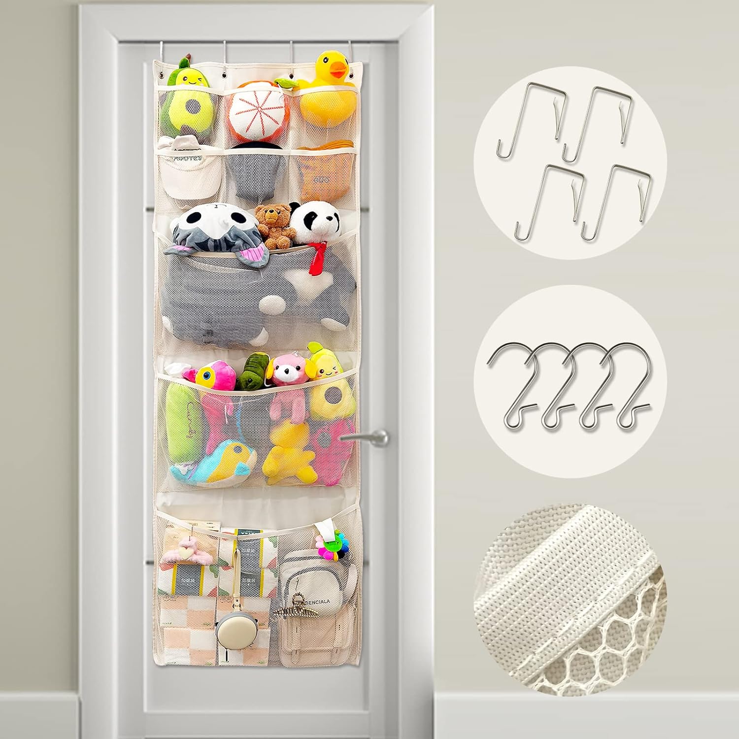 Stuffed Animal Storage, Over The Door Organizer Storage for Stuffed Animals Hold...