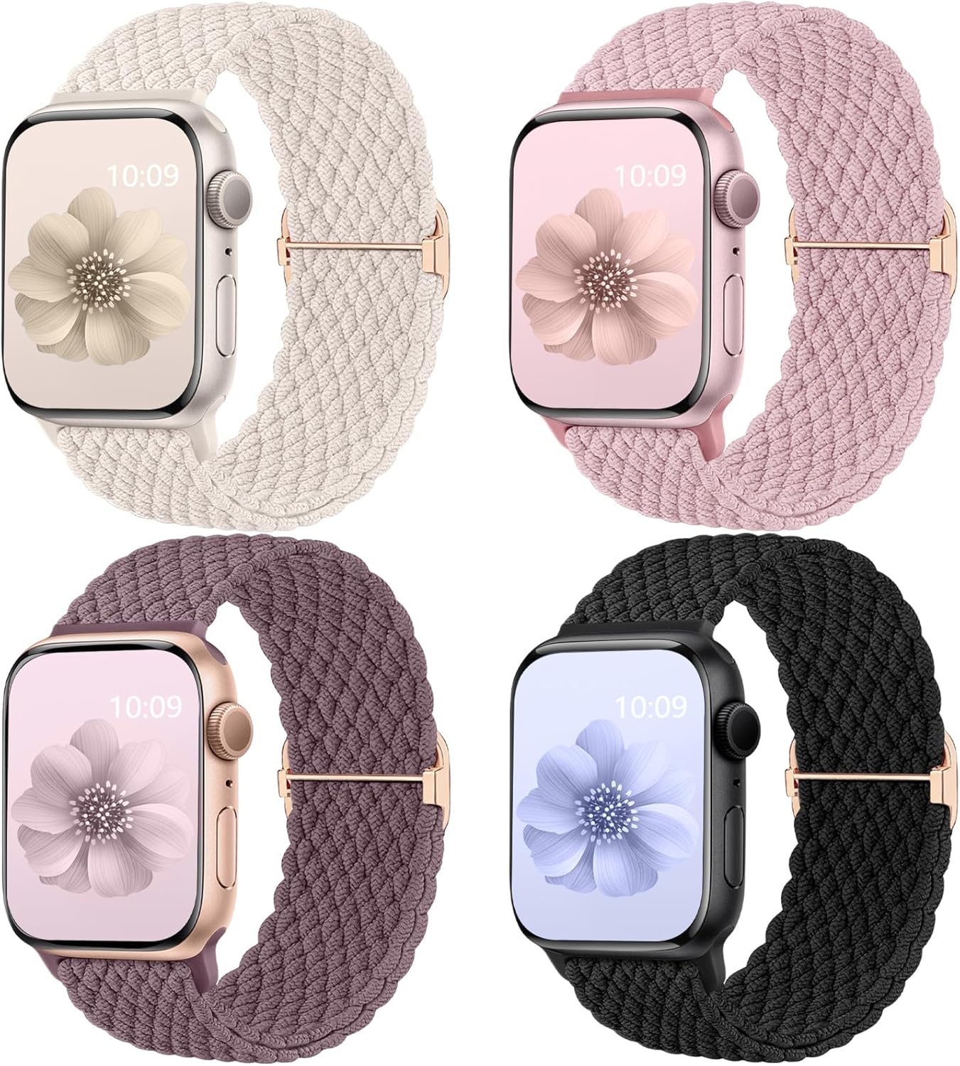 Mastten 4 Pack Solo Loop Braided Straps Compatible with Apple Watch Straps 42mm...