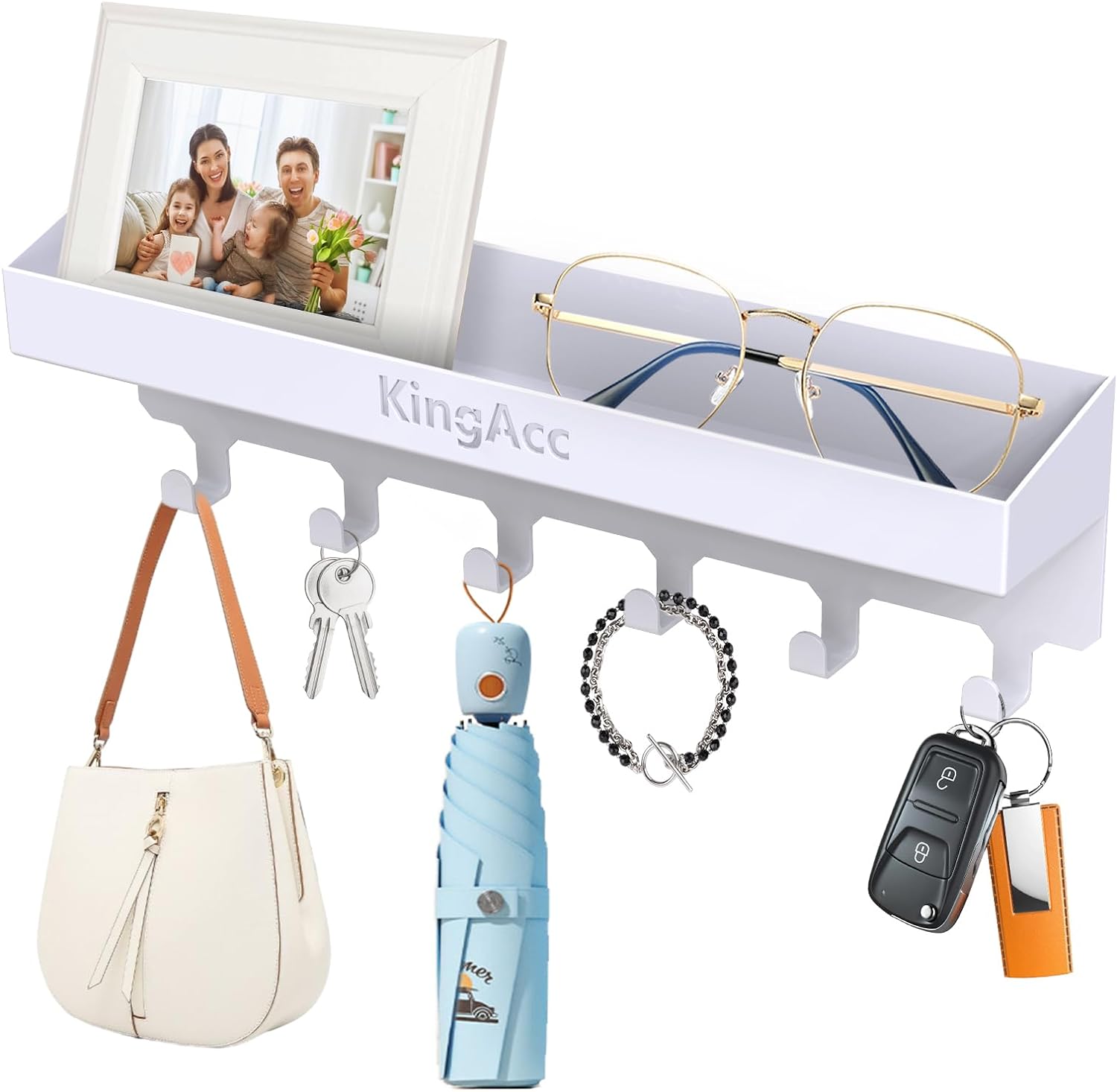 KingAcc Key Holder for Wall Decorative, Wall Mounted Key and Mail Organizer, Adh...