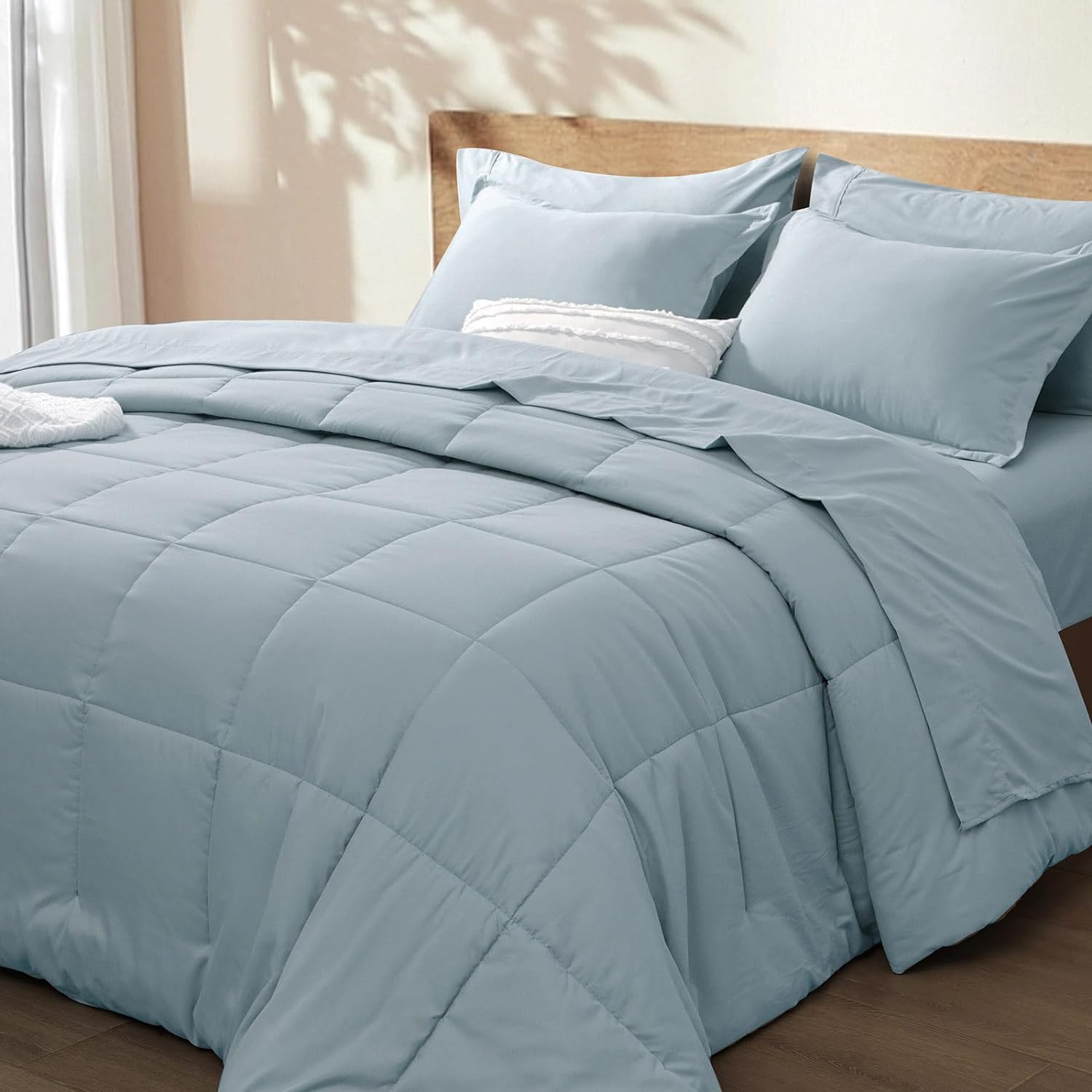 PHF 7 Pieces King Comforter Set Dusty Blue, Bed in a Bag Comforter & 18" Sheet S...