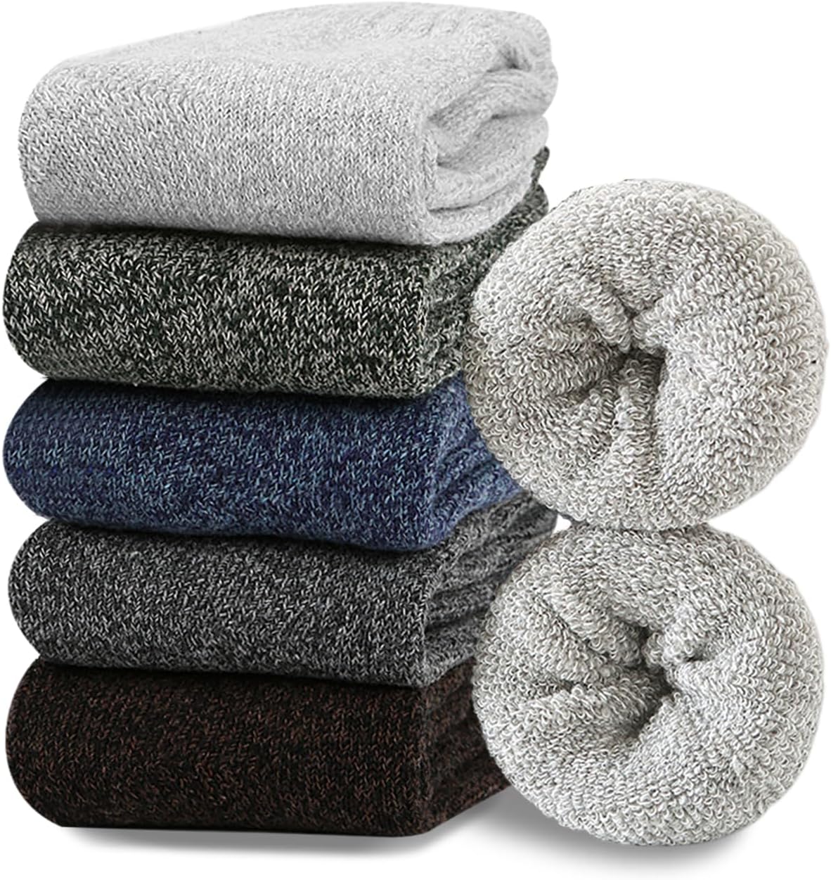 Josnown 5 Pairs Wool Socks Mens, Thick Warm Winter Thermal Hiking Socks, Soft Co...