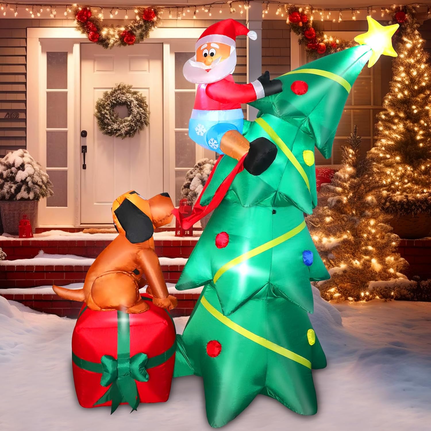 FunFanso 6FT Inflatable Christmas Tree for Yard Outside Decoration, Blow Up Sant...