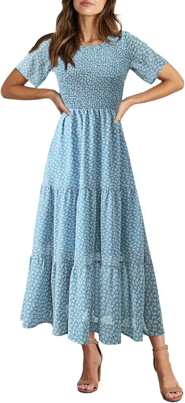 BTFBM Women Casual Short Sleeve Crew Neck Summer Dress Bohemian Floral Printed F...