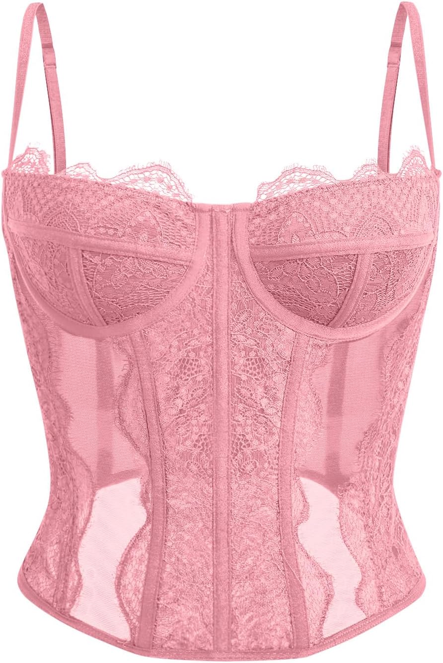 Dealmore Corset Tops For Women Going Out Lace Mesh Date Night Top Spaghetti Stra...