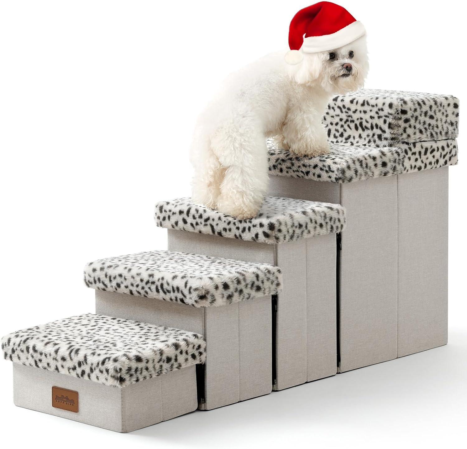 Dog Stair for Small Dogs with Storage, 21" H Foldable Pet Step with Soft Leakpro...