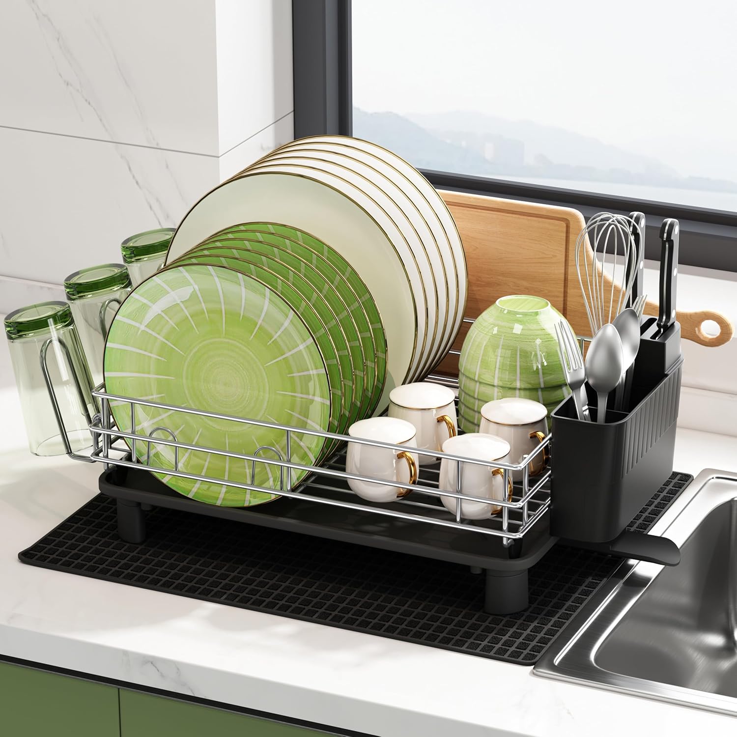 MAJALiS Dish Drying Rack, Large Dish Drainers for Kitchen Counter, Rust-Proof Dr...