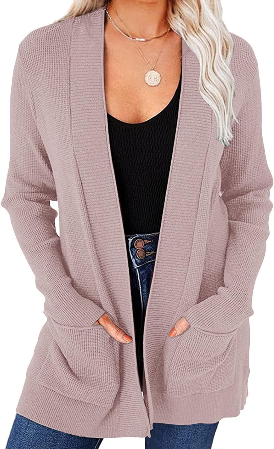 MEROKEETY Women's 2024 Fall Open Front Waffle Knit Cardigan Long Sleeve Cozy Kni...