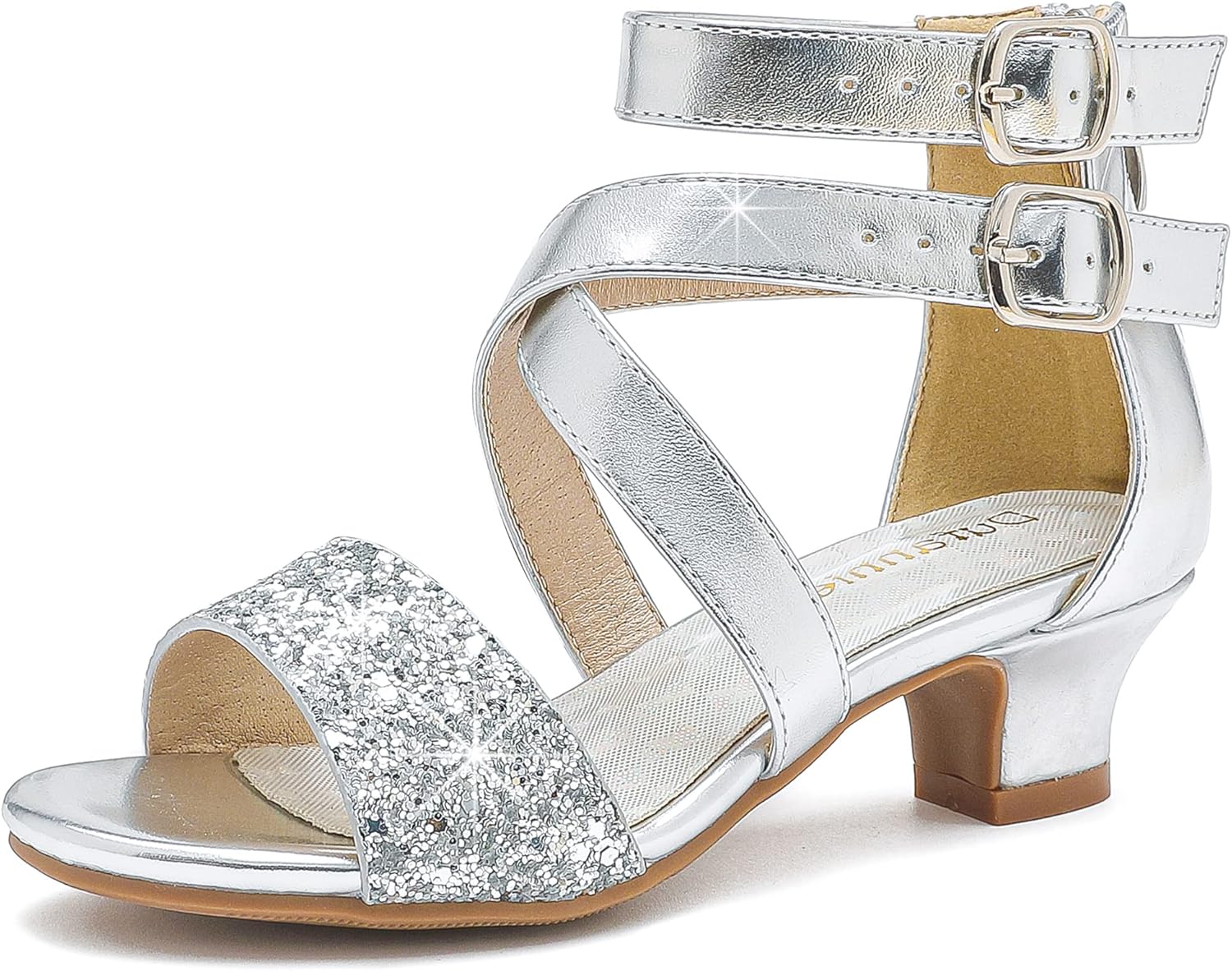 Dufannie Toddler Little Big Kid High Heels Flower Girls Party Dress Shoes Glitte...