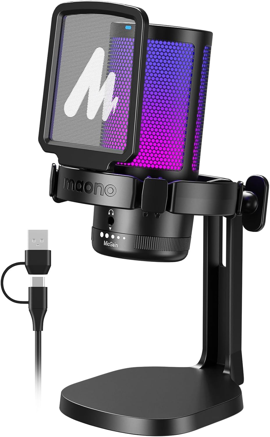 MAONO USB Microphone for PC, RGB Gaming Mic with M...