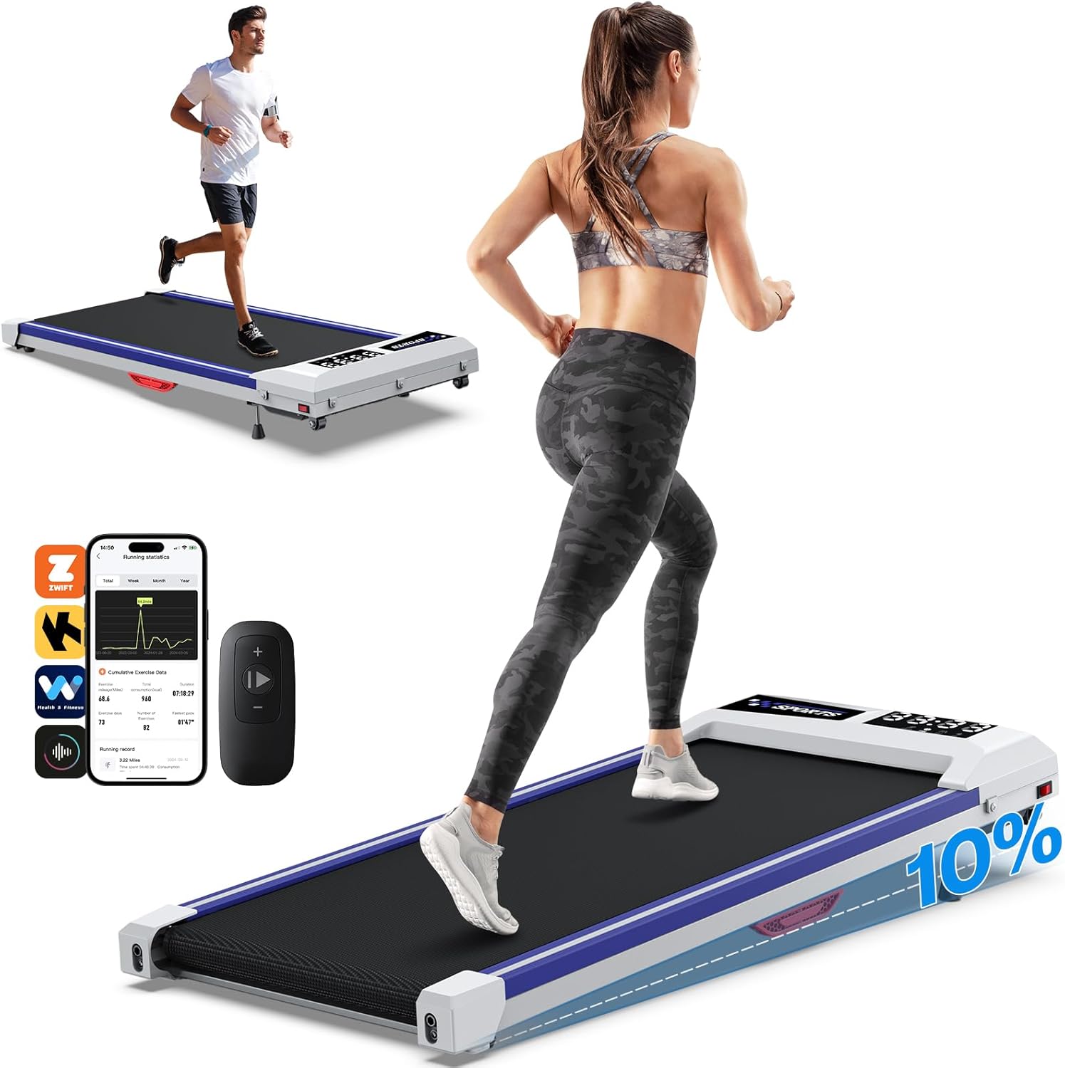 Under Desk Walking Pad Treadmill: Incline Voice Controlled Smart Treadmill 320 l...