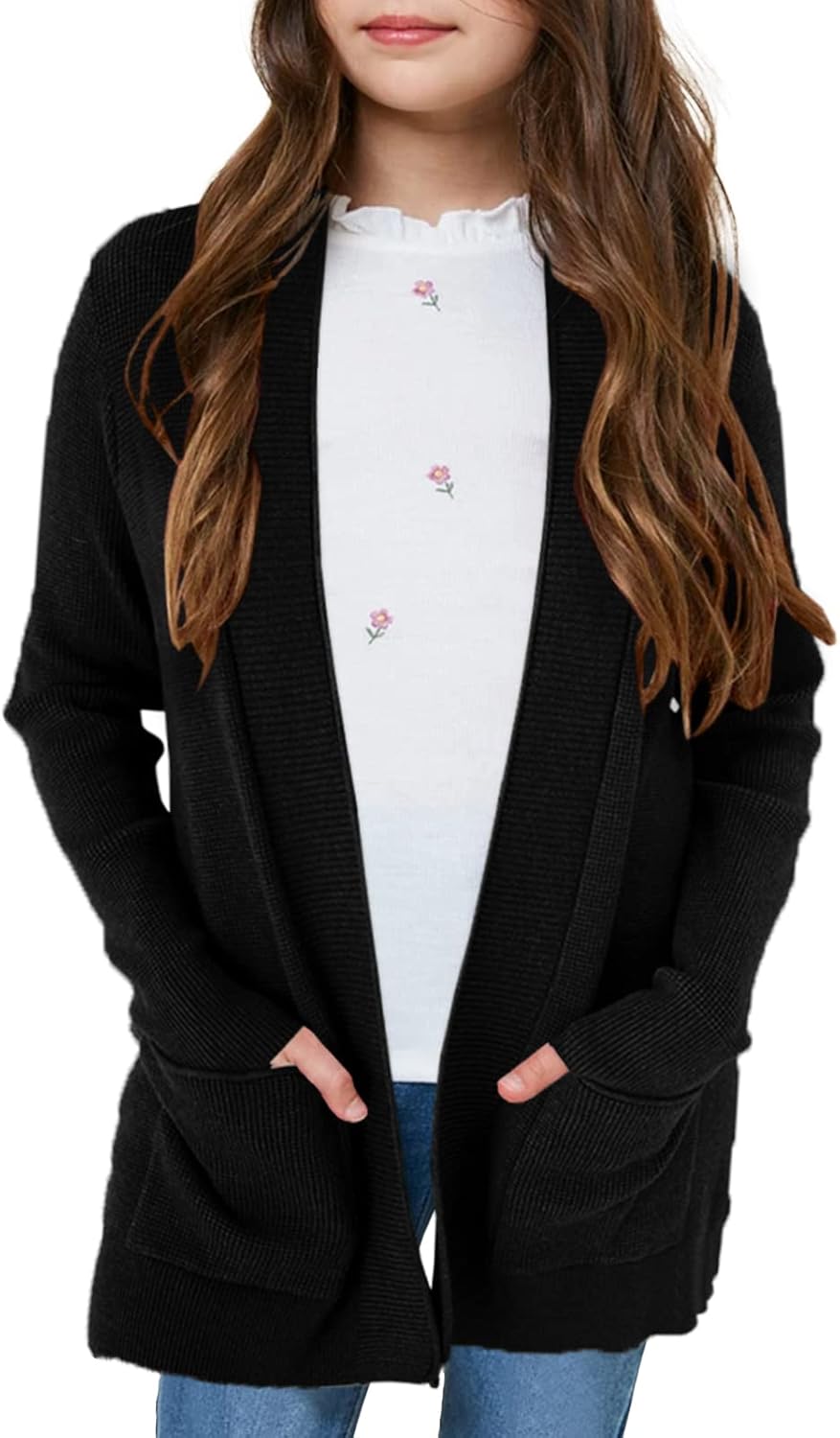Girls Long Sleeve Casual Cardigan Kids Open Front Soft Knit Oversized Sweater wi...