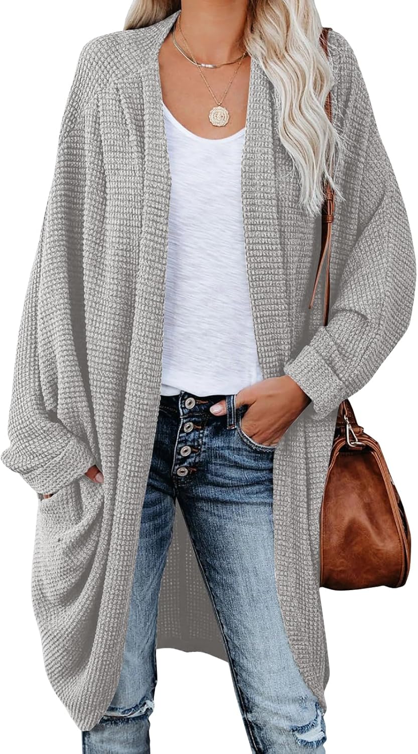 ZoeAce Womens Open Front Knit Cardigan Long Batwing Sleeve Oversized Sweater Chu...
