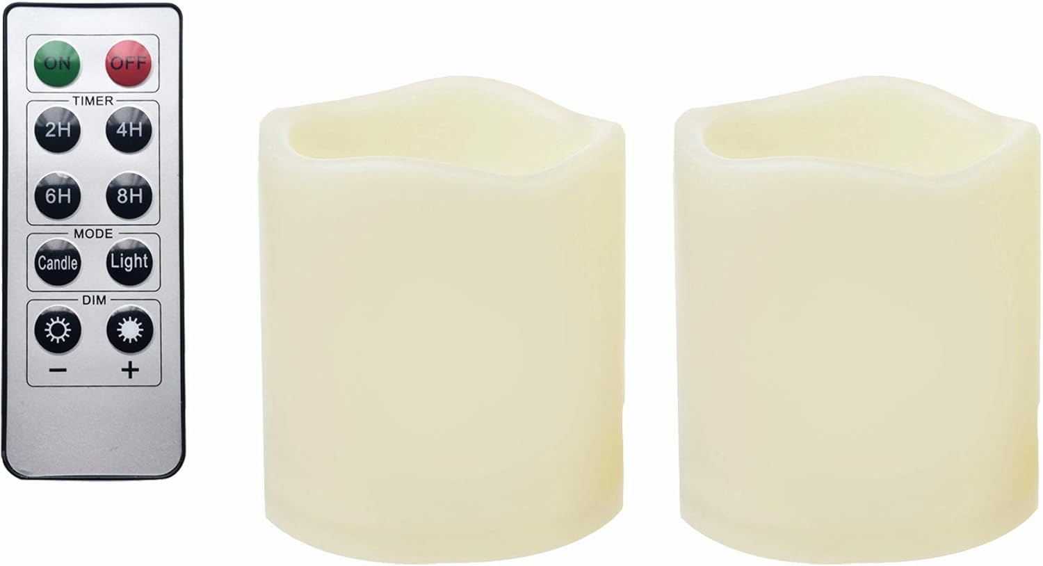 2 Waterproof Outdoor Battery Operated Flameless LED Pillar Candles with Remote F...