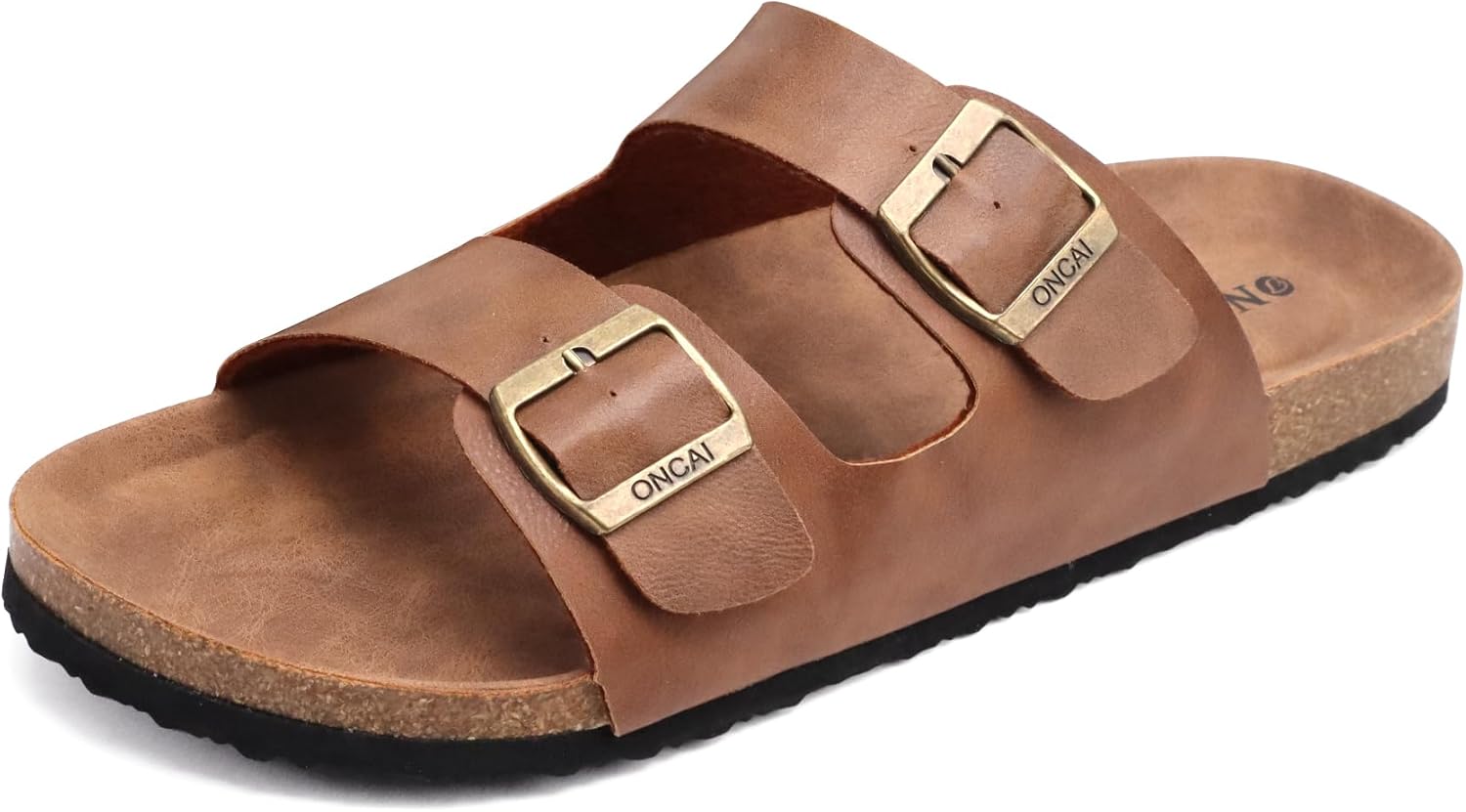ONCAI Mens Sandals,Beach Slides Cork Footbed Slippers with Adjustable Buckle Str...
