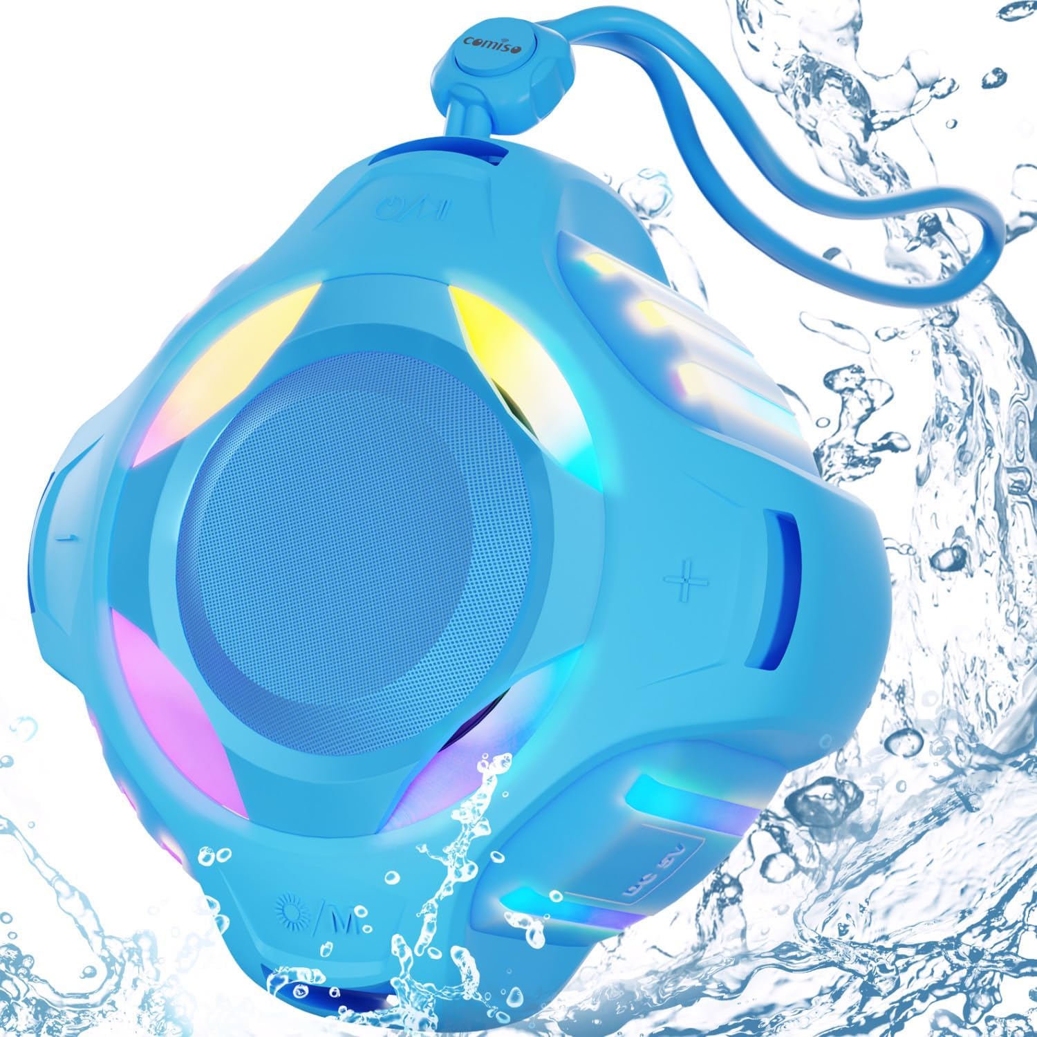 COMISO Shower Bluetooth Speaker, IP67 Waterproof Speaker with LED Light, Portabl...