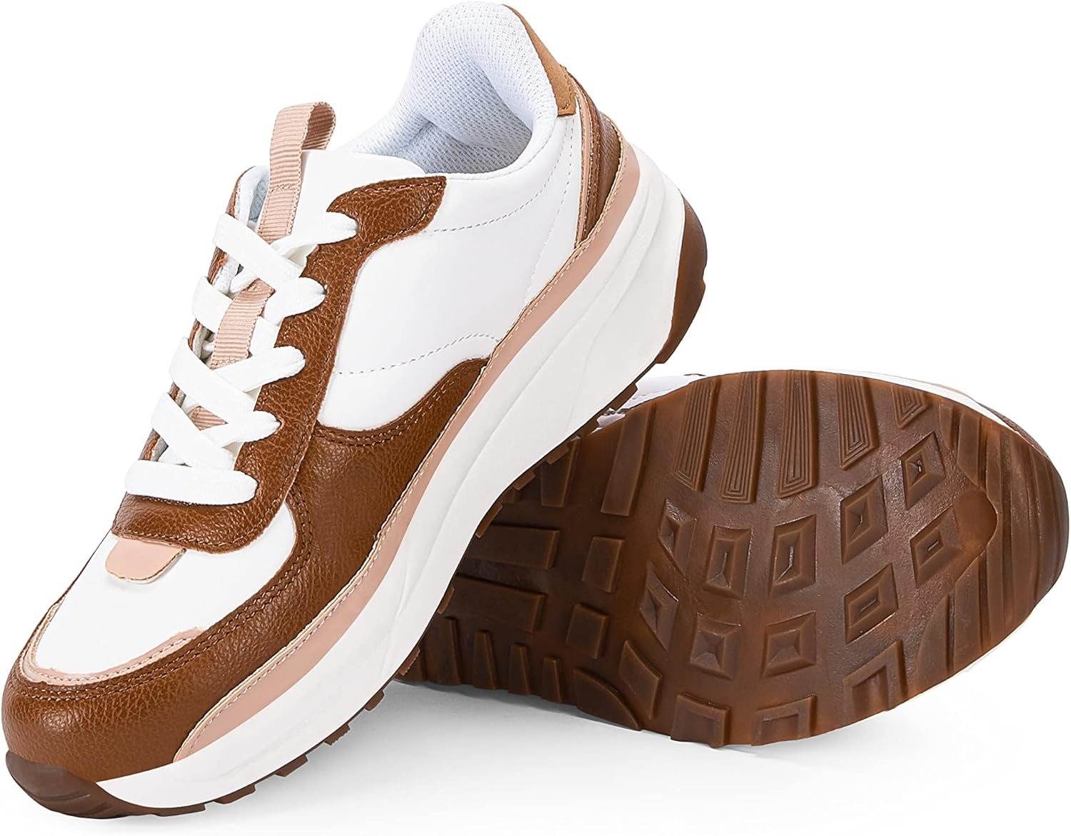 Coutgo Womens Lace Up Platform Sneakers Trendy Athletic Tennis Faux Leather Sued...