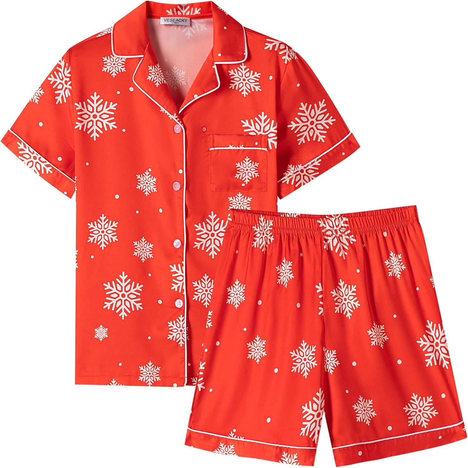 Veseacky Unisex Satin Pajamas Set Boys Girls Silk Pjs Short Sleeve 2 Piece Sleep...