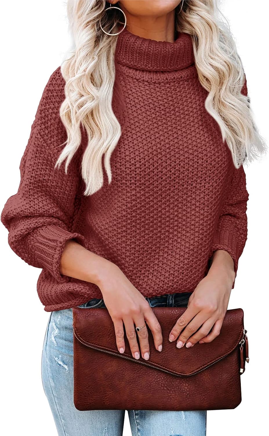 Lynwitkui Women Turtleneck Sweaters Batwing Sleeve Casual Loose Chunky Pullover...